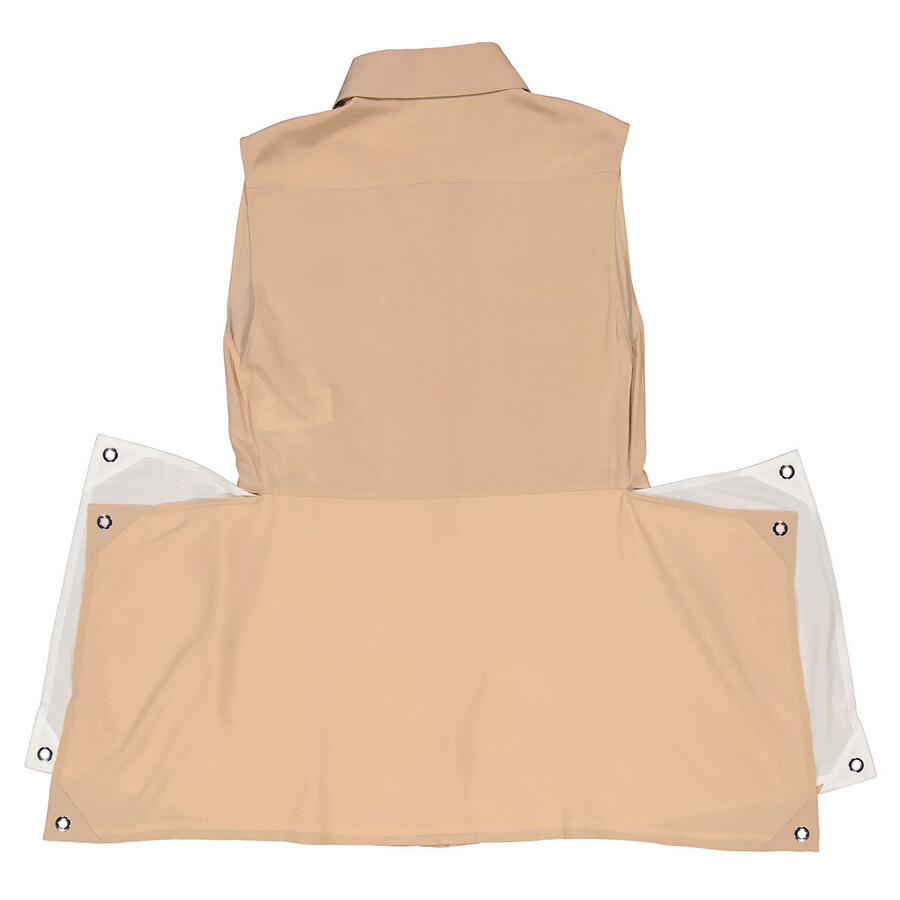 Burberry Billie Silk Crepe Draped Panel Sleevless Shirt In Soft Fawn - 6