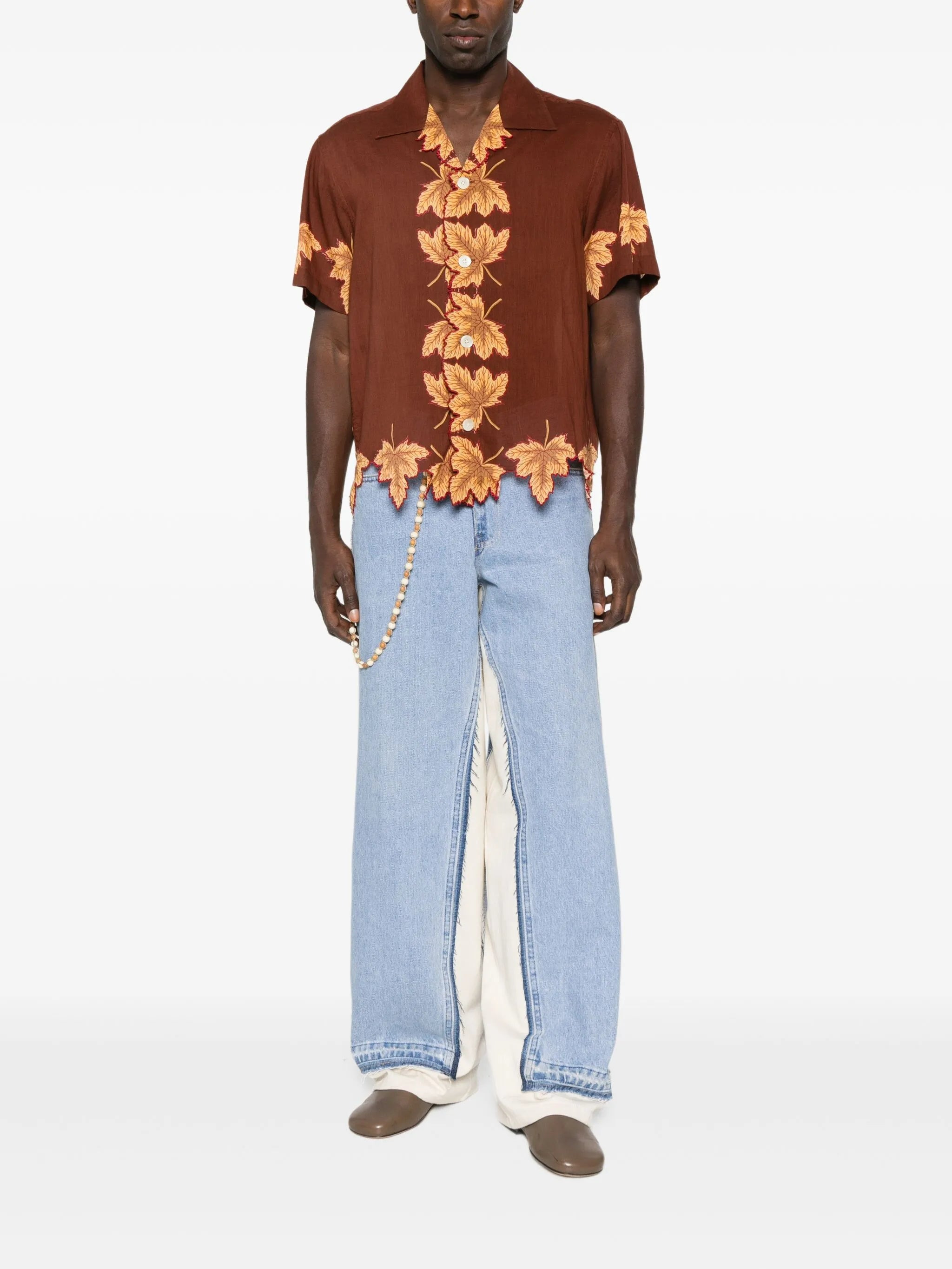 leaf-print scalloped shirt - 2