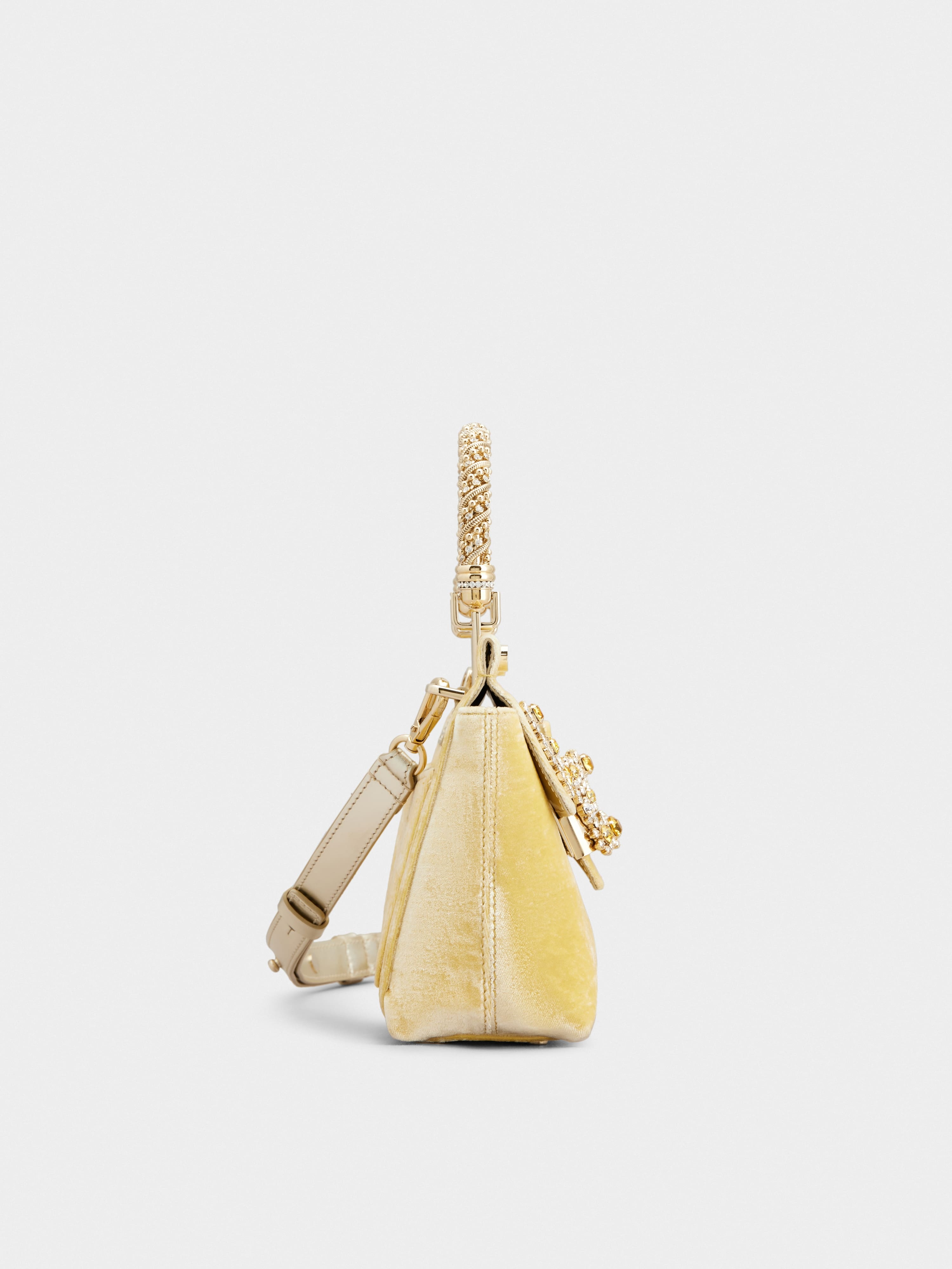 Viv' Cabas Jewel Crown Flower Strass Buckle Mini Bag in Velvet - 4