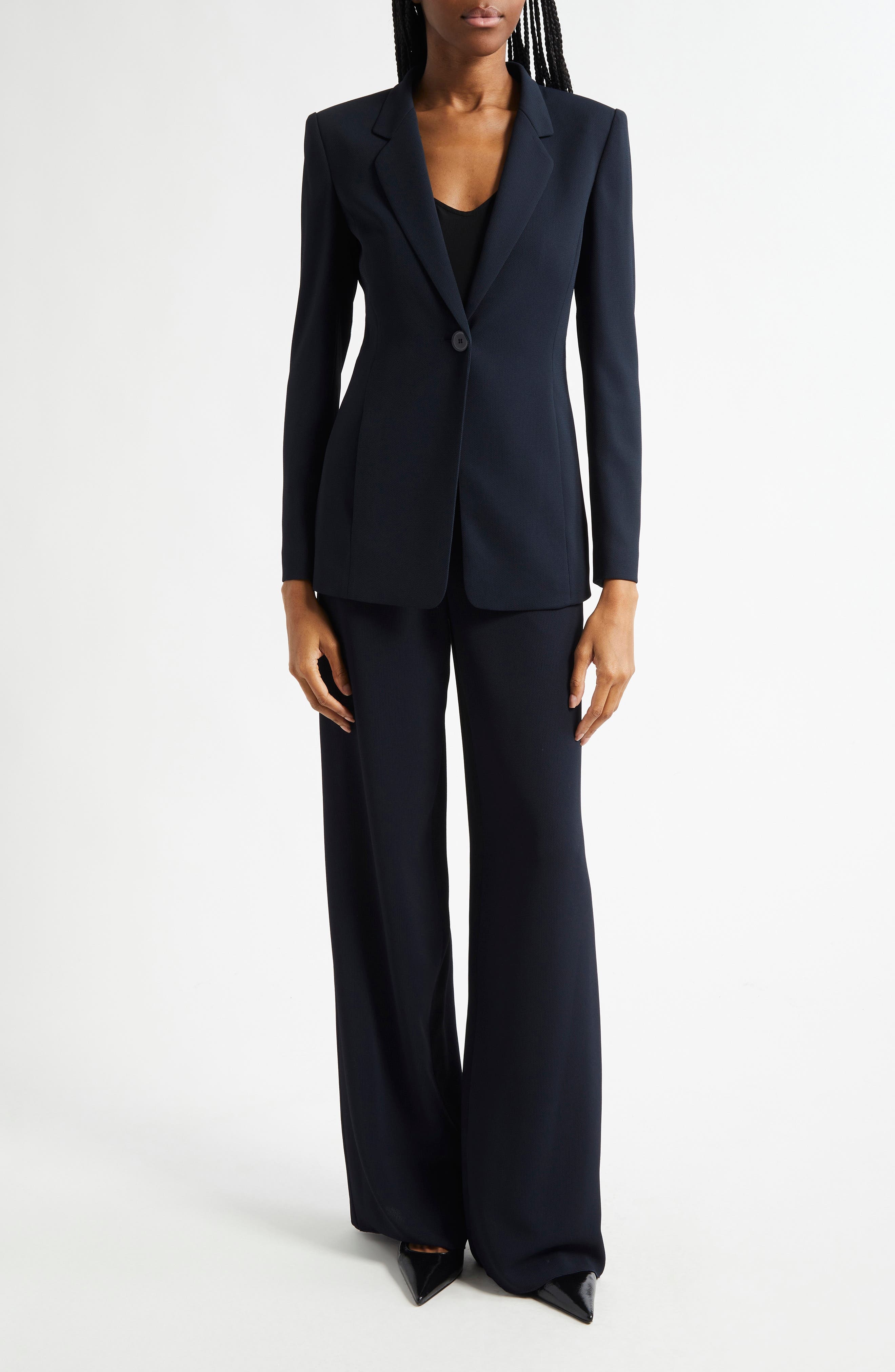 Emporio Armani Wide Leg Pants in Navy Blue at Nordstrom - 2