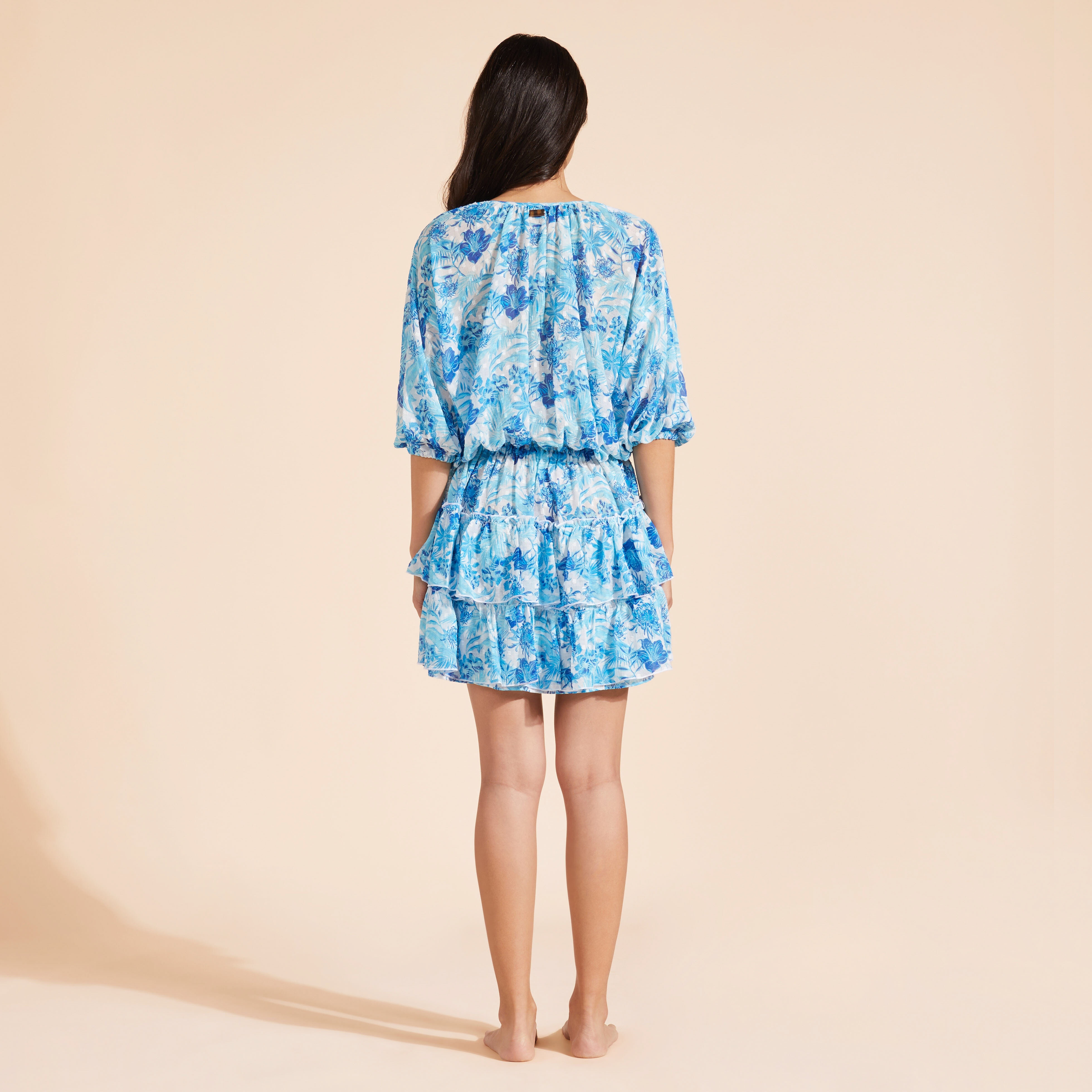Women Ruffles MIni Dress Tahiti Flowers - 4