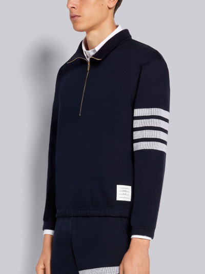 Thom Browne Navy Double Face Cotton Knit 4-Bar Stripe Half Zip Funnel Neck Pullover outlook