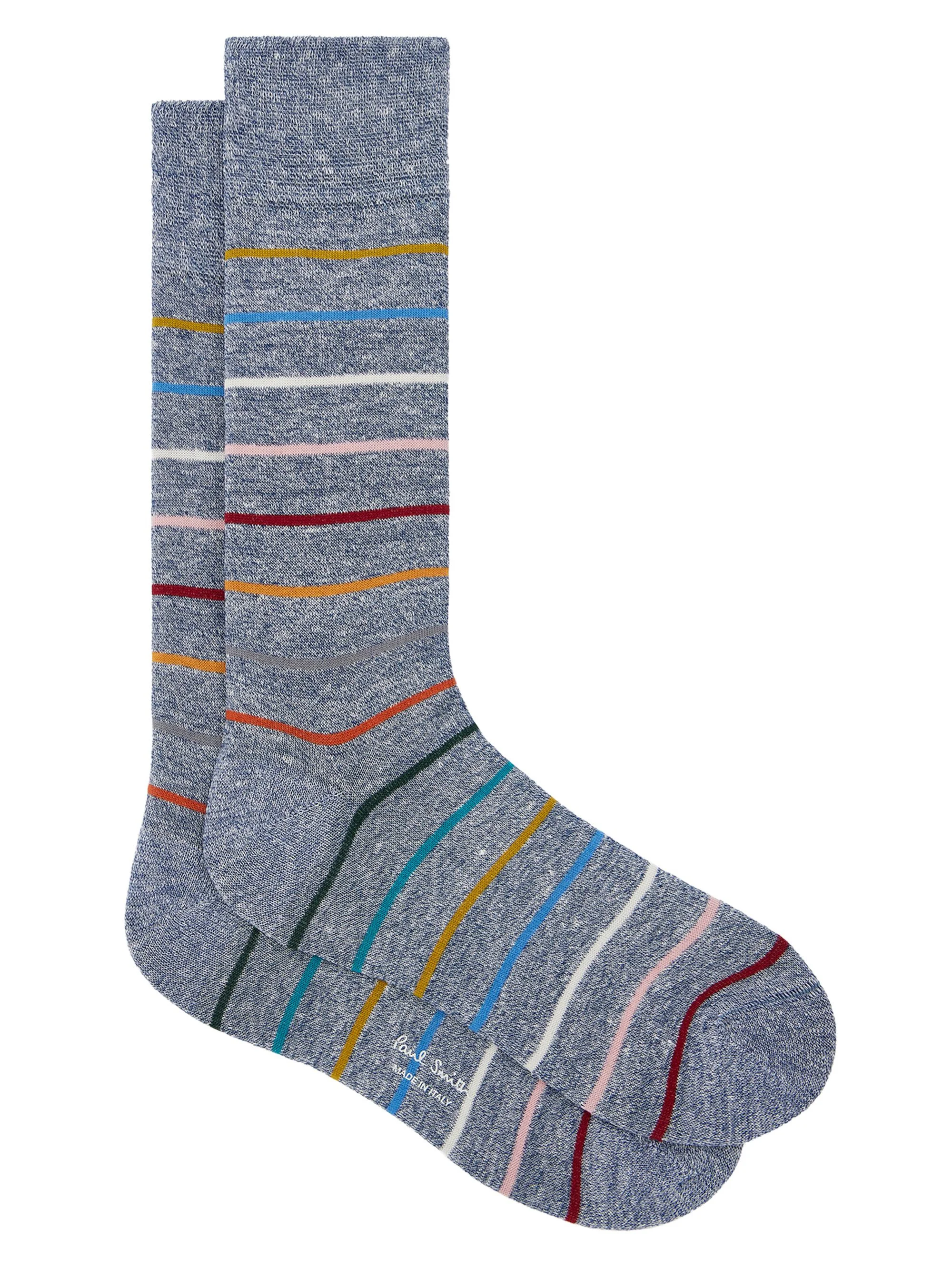 Men's 2-Pack Signature Stripe Linen-Blend Socks - Grey Navy - 1