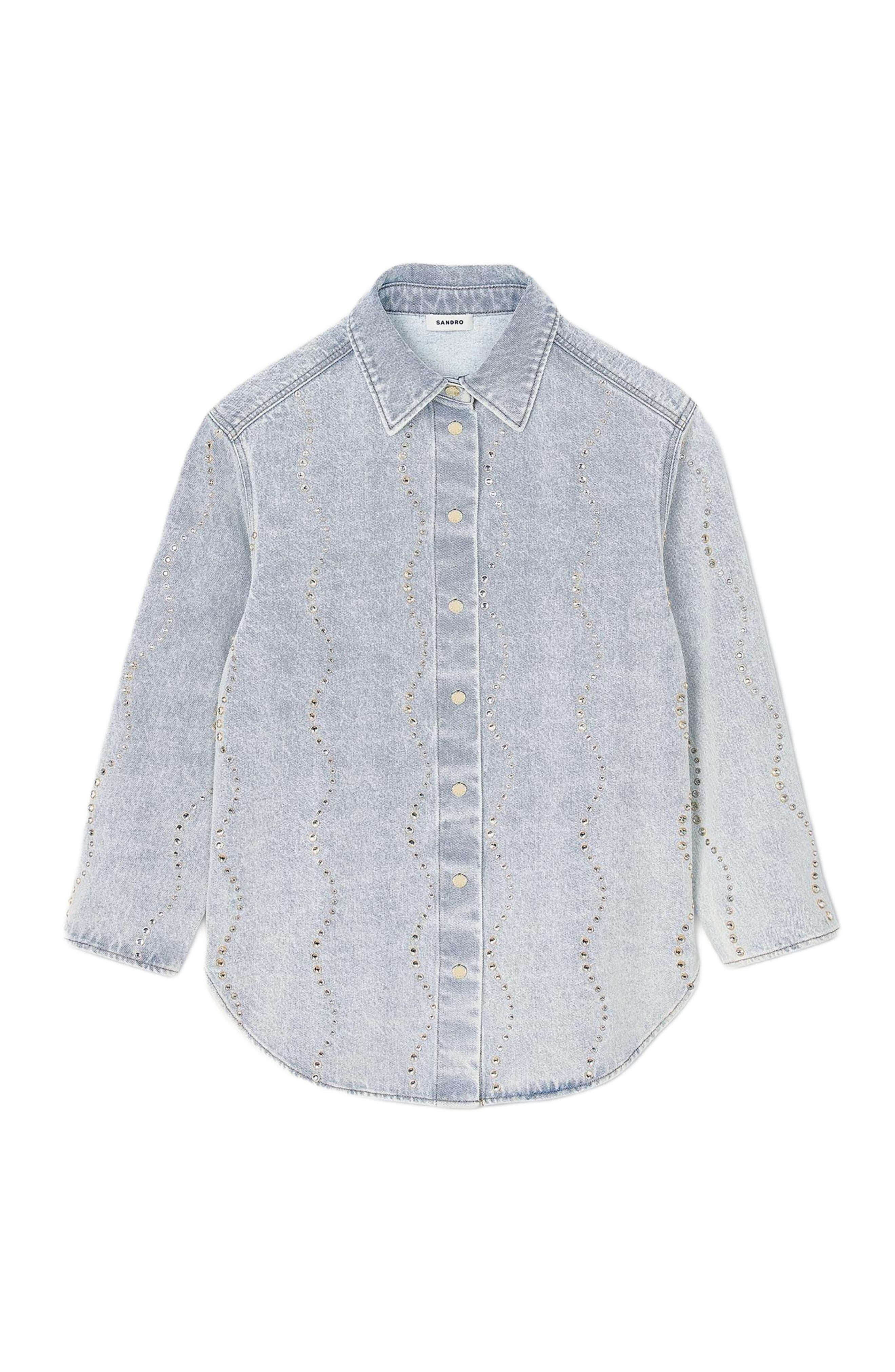SANDRO Denim shirt with rhinestones in Light Bu Jean at Nordstrom - 4