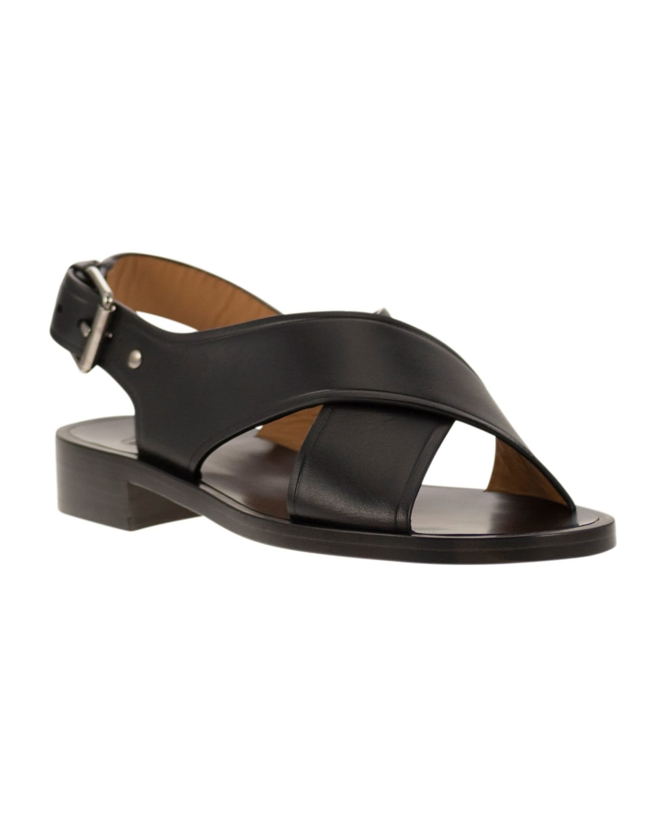 Black Leather Rhonda Sandals - 2
