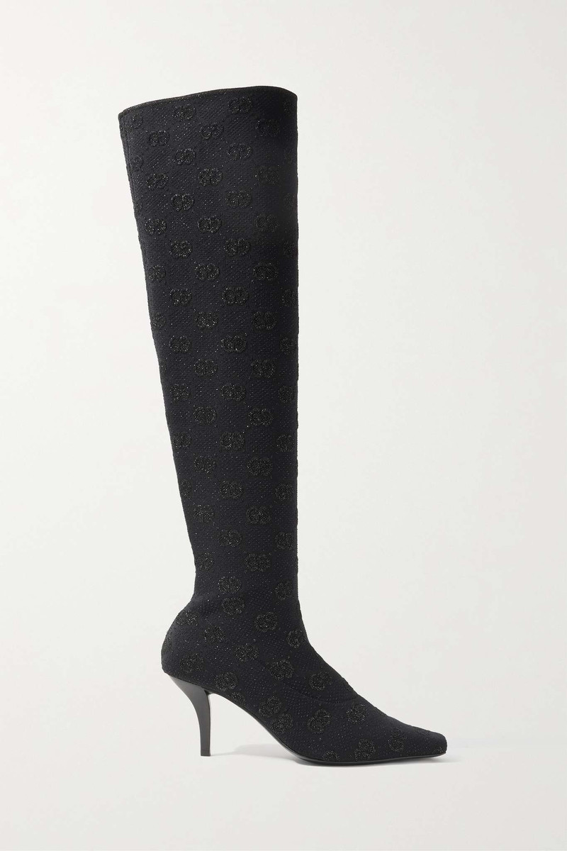 Demi logo-jacquard metallic stretch-knit over-the-knee boots - 1