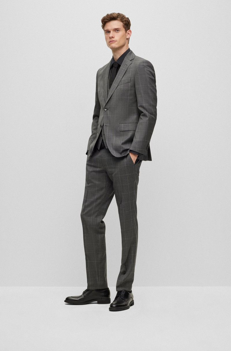 THREE-PIECE REGULAR-FIT SUIT IN CHECKED VIRGIN WOOL 1