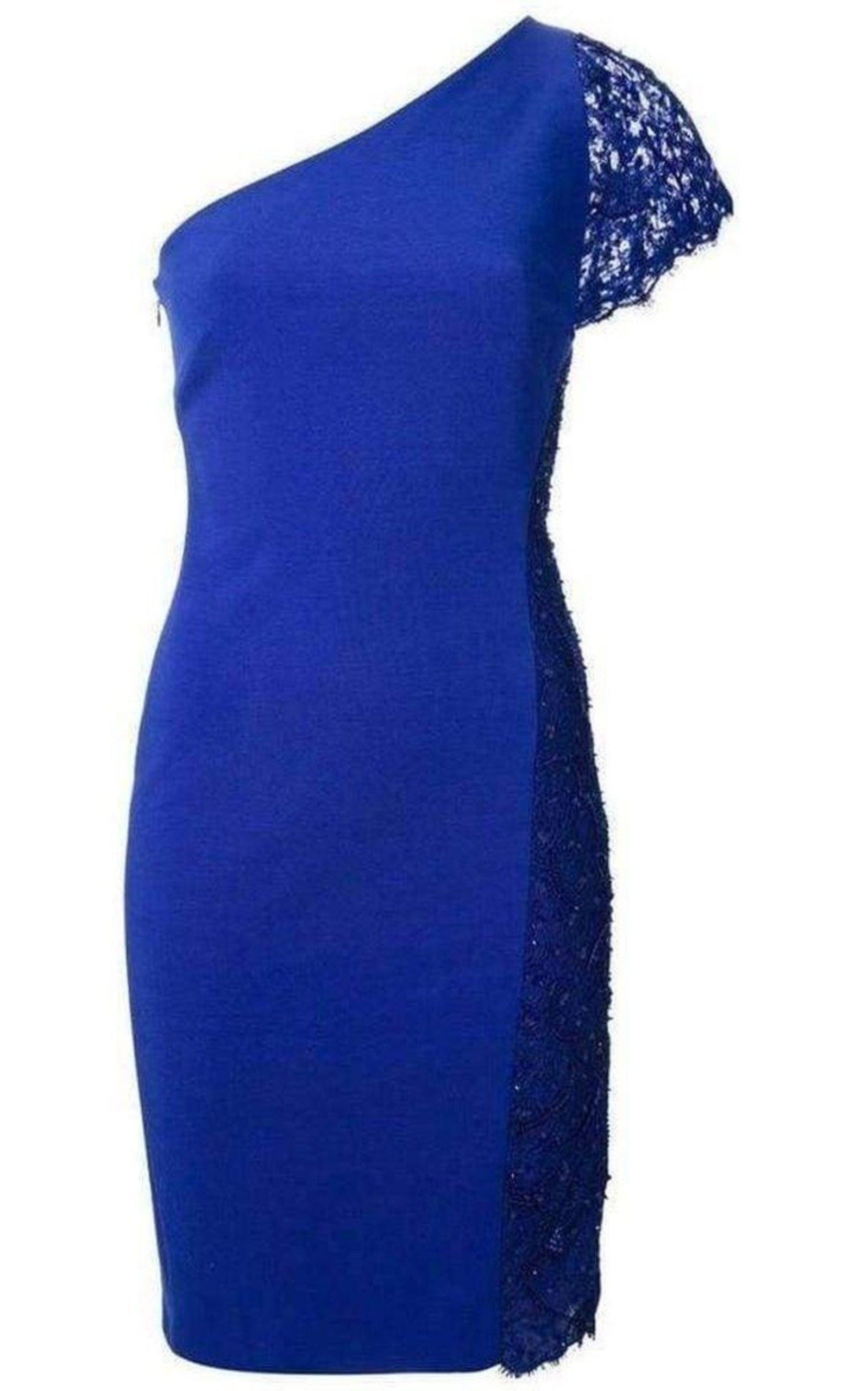 Cobalt Blue One Shoulder Silk Blend Dress - 1