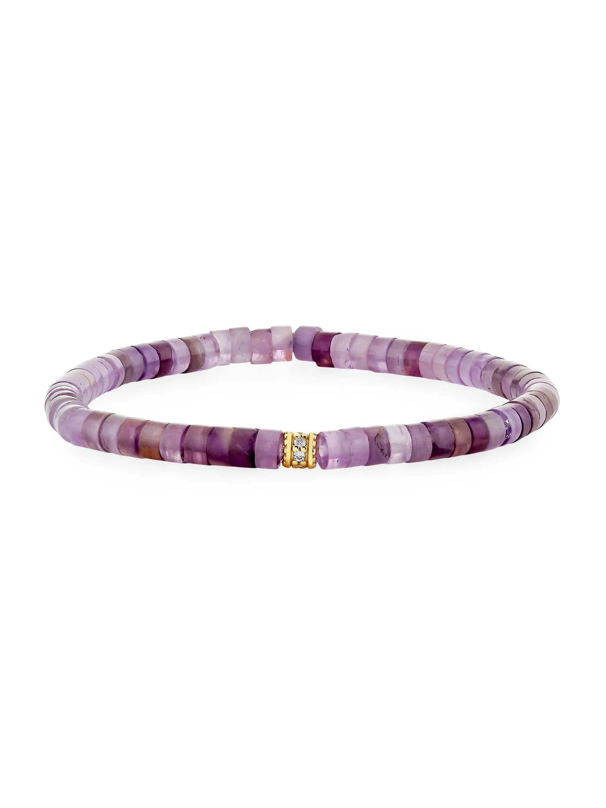 Women's Under The Sea 14K Yellow Gold, 0.07 TCW Diamond & Amethyst Beaded Stretch Bracelet - Light A - 1