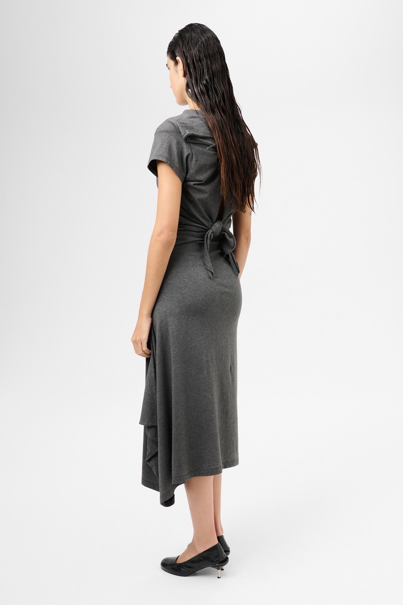 Sash Skirt Dark Grey Melange Jersey - 5