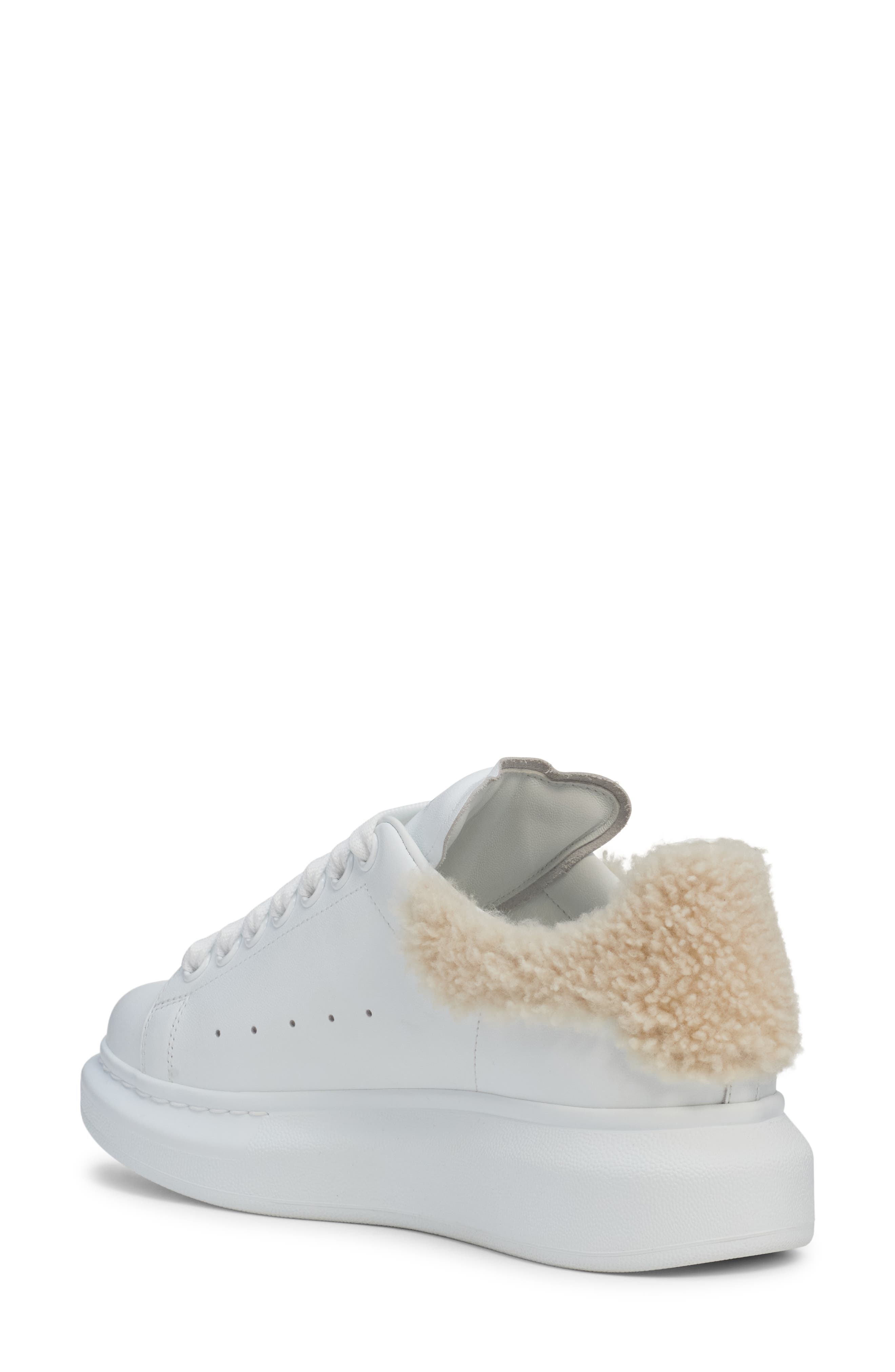McQueen Oversize Genuine Shearling Trim Sneaker in White/Beige at Nordstrom - 2