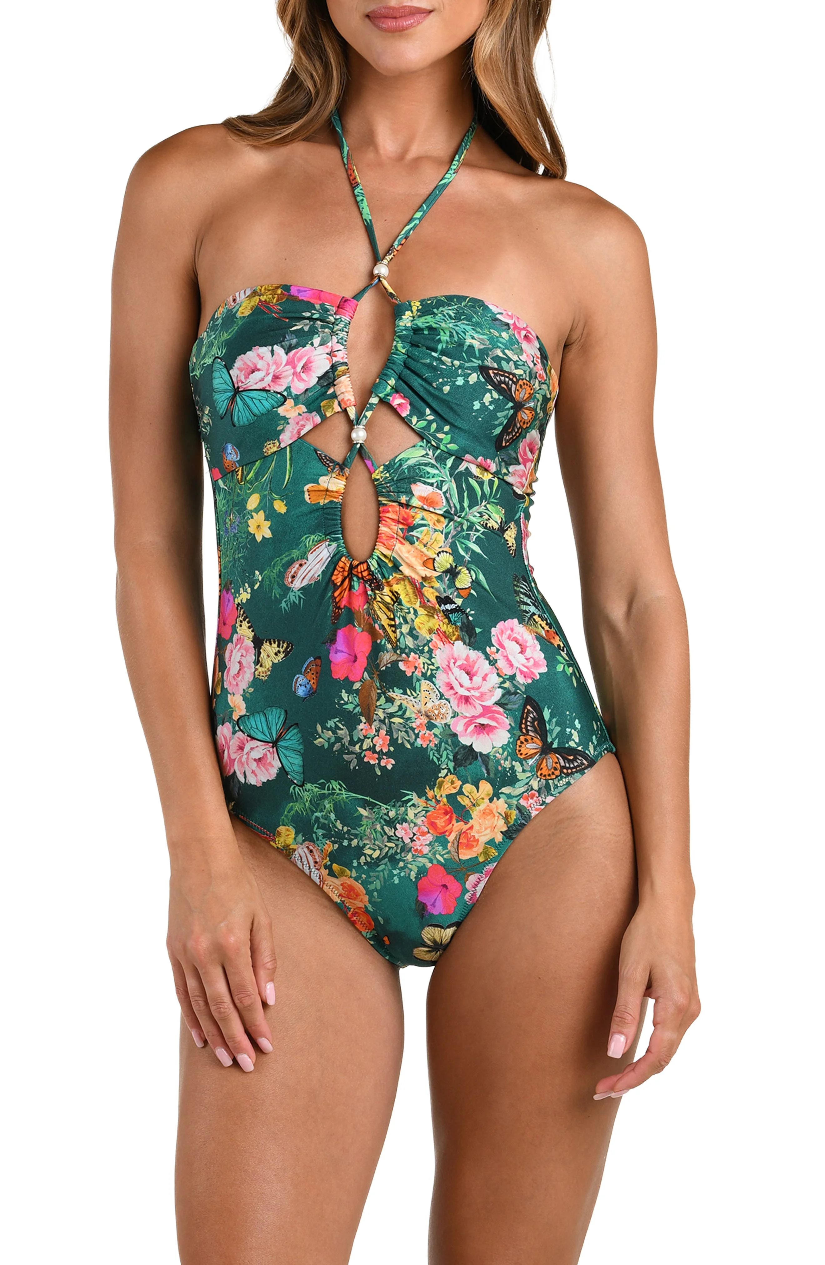 L'AGENCE Shiva Cutout One-Piece Swimsuit in Green Multi at Nordstrom - 1