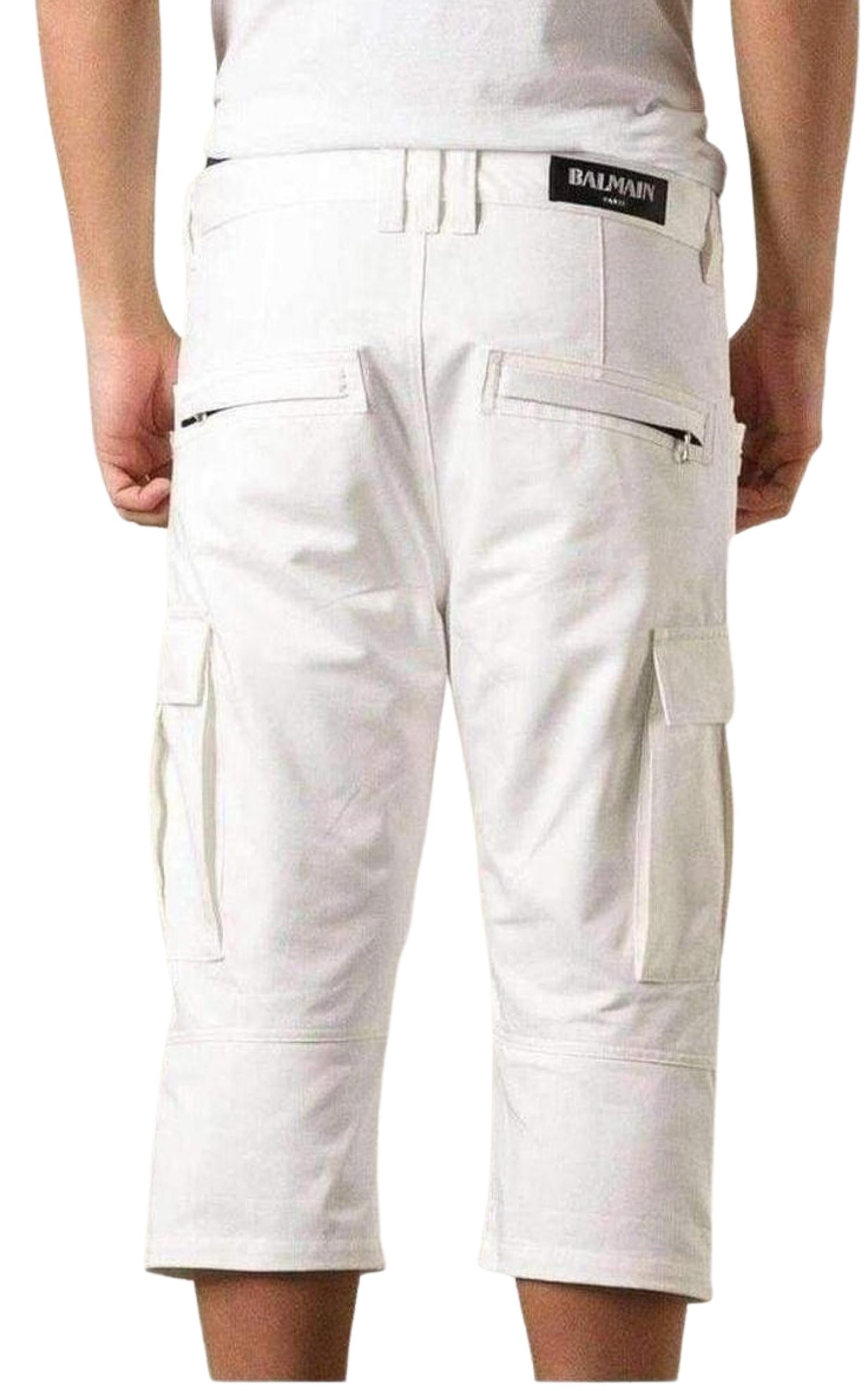 White Cotton Cargo Biker Shorts - 4