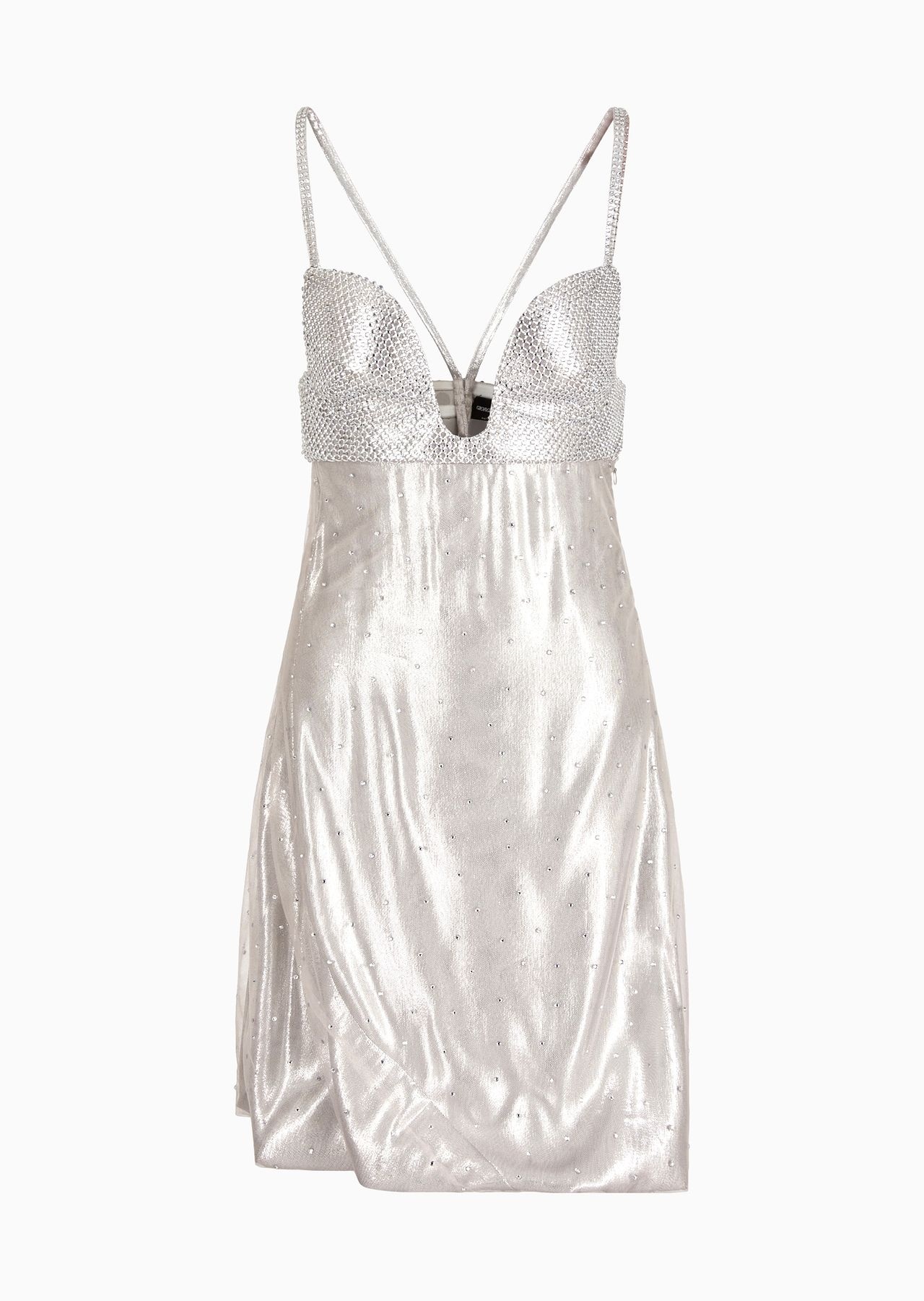 Silk and tulle short dress with rhinestone embroidery - 1