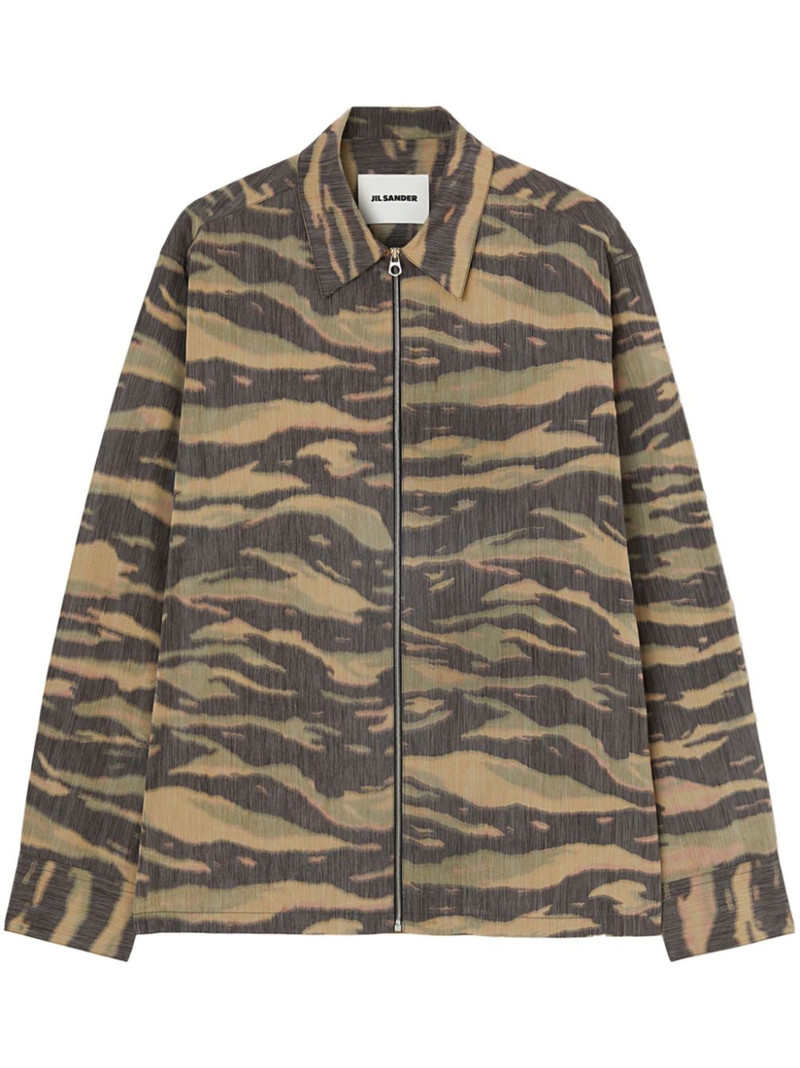 printed zip-up overshirt - 1