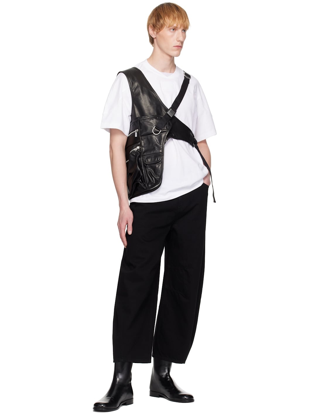 Black Utility Bag Leather Vest - 4