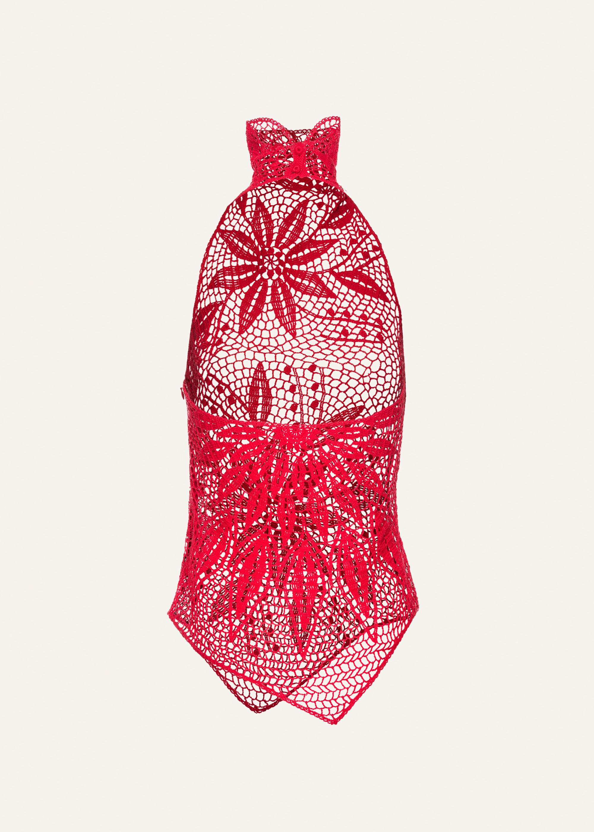 Lace crochet high neck blouse in red - 2