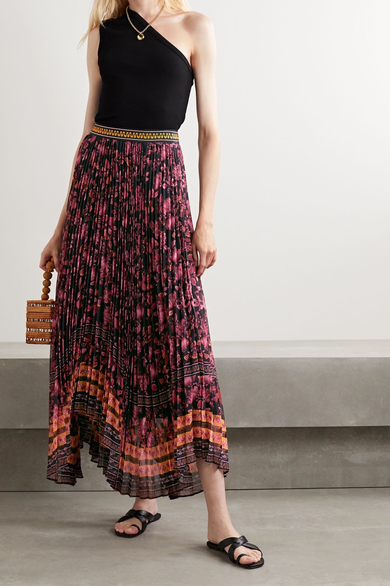 Katz asymmetric pleated floral-print crepe skirt - 2