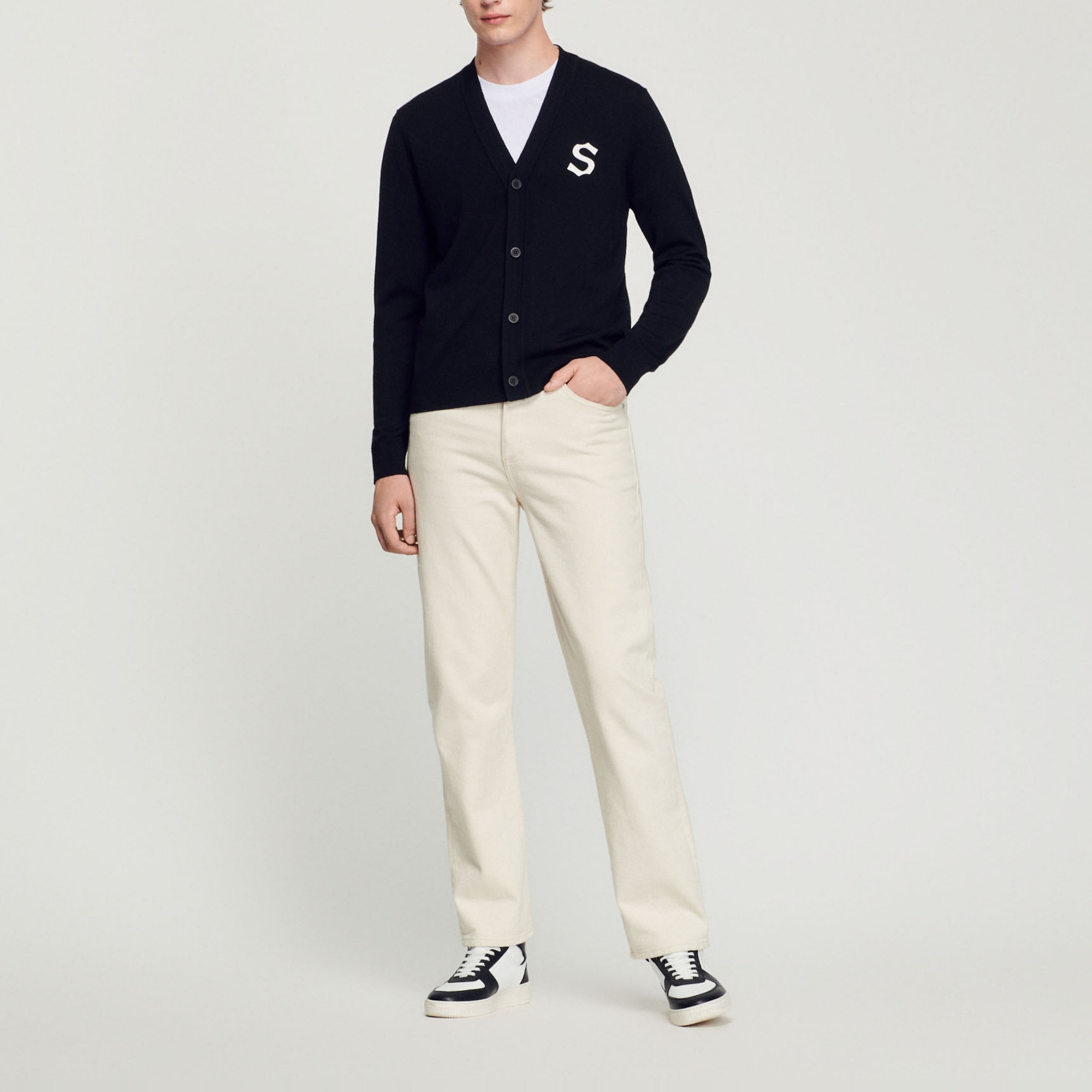 Wool cardigan with S patch - 4