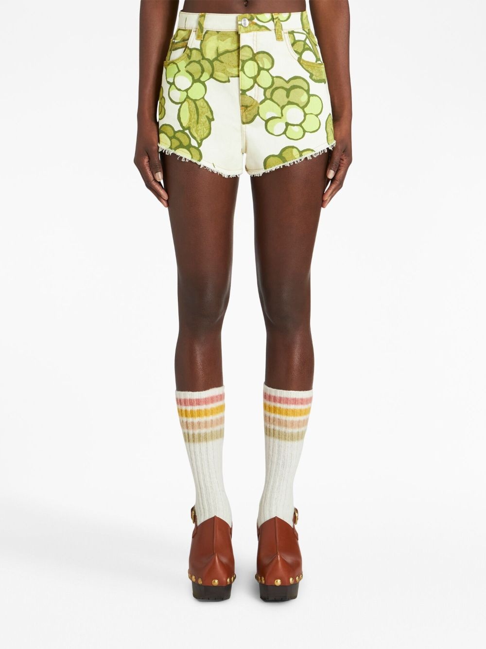 Berry-print denim shorts - 3