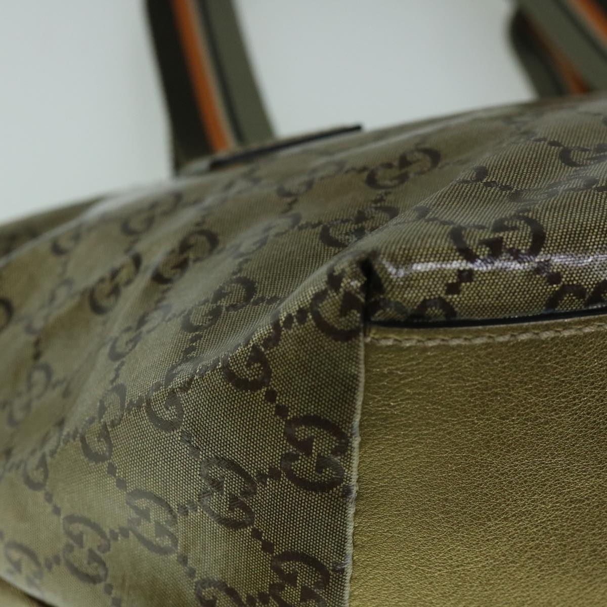 GUCCI GG Crystal Sherry Line Tote Bag Gold Tone Brown Gray - 12