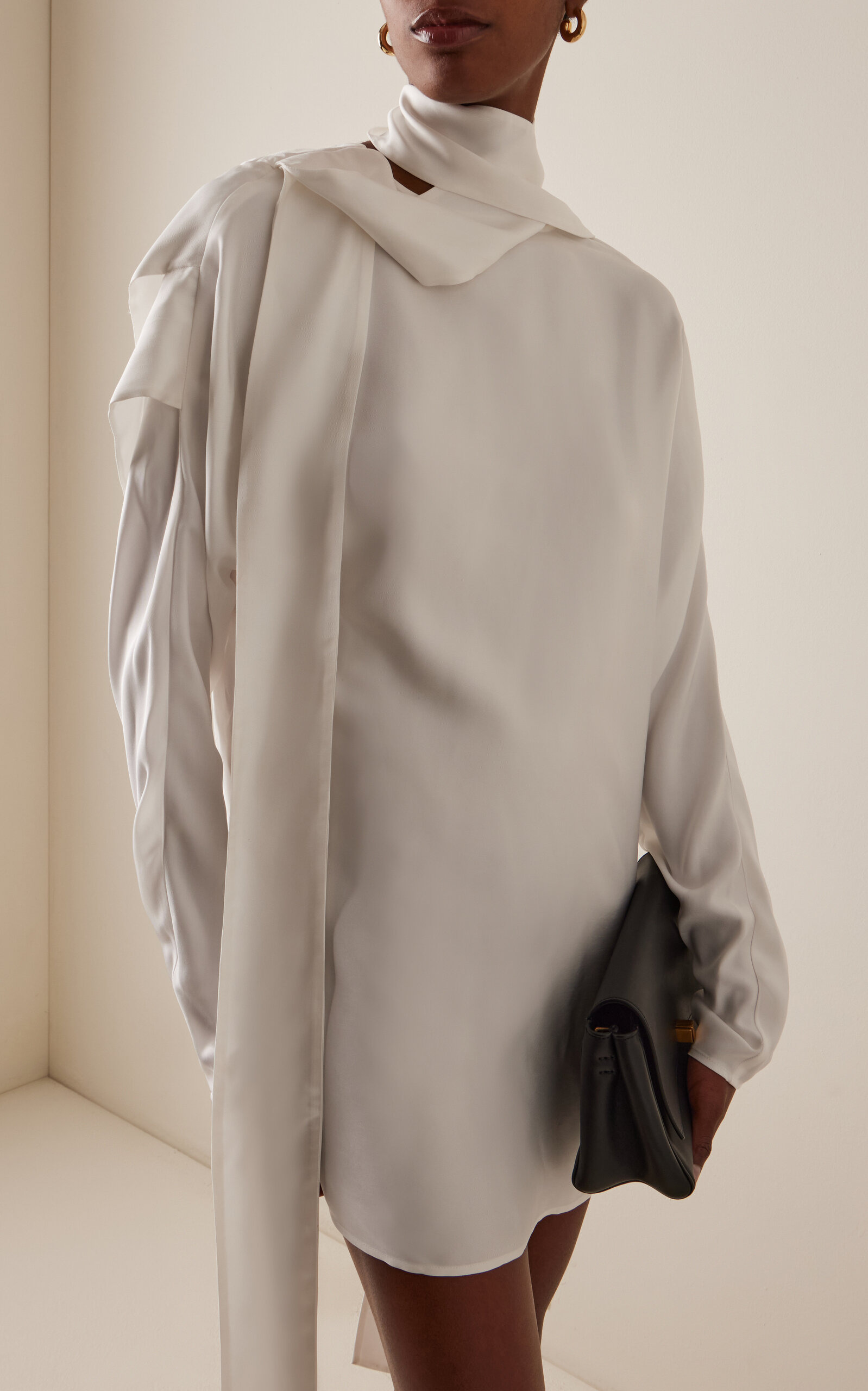 Scarf-Effect Twill Mini Dress white - 3