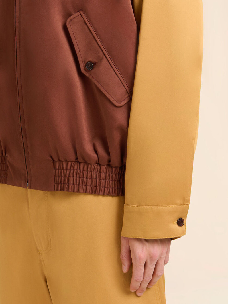 BROWN WATER-REPELLENT GABARDINE COLOUR-BLOCK BOMBER JACKET 5