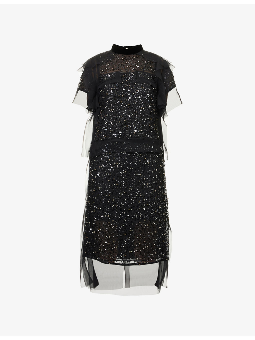 Short-Sleeve Layered Sequin-Embellished Top - 1