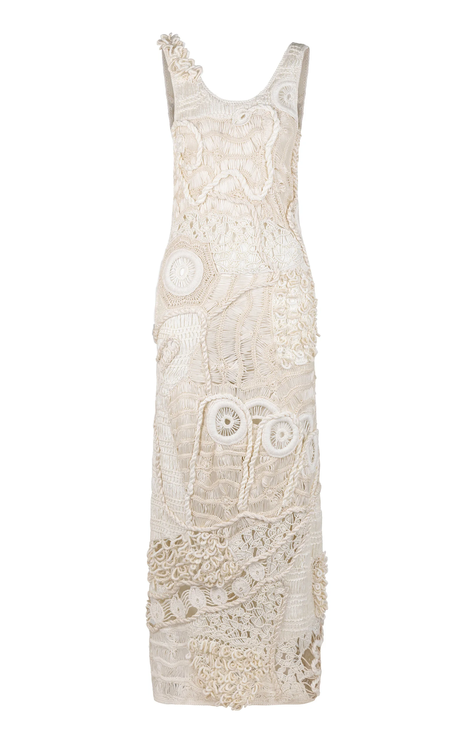 India Freeform Crochet Silk-Cotton Maxi Dress ivory - 1