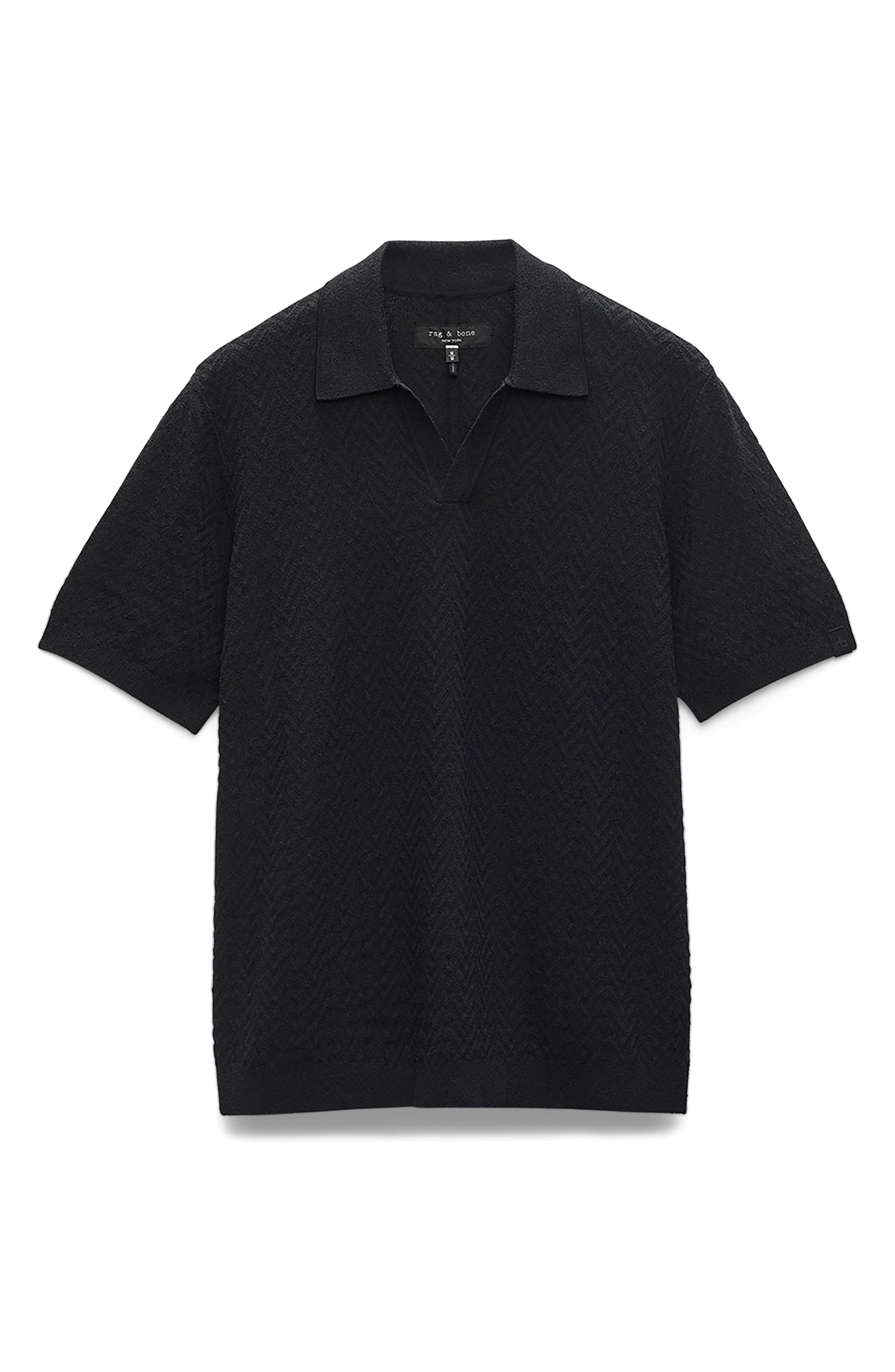 rag & bone Zuma Johnny Collar Chevron Terry Cloth Polo in Black at Nordstrom - 5