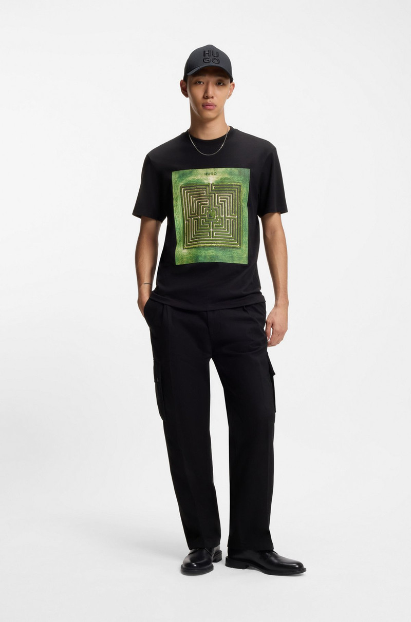 HUGO COTTON JERSEY T-SHIRT WITH MIXED-PRINT LOGO outlook