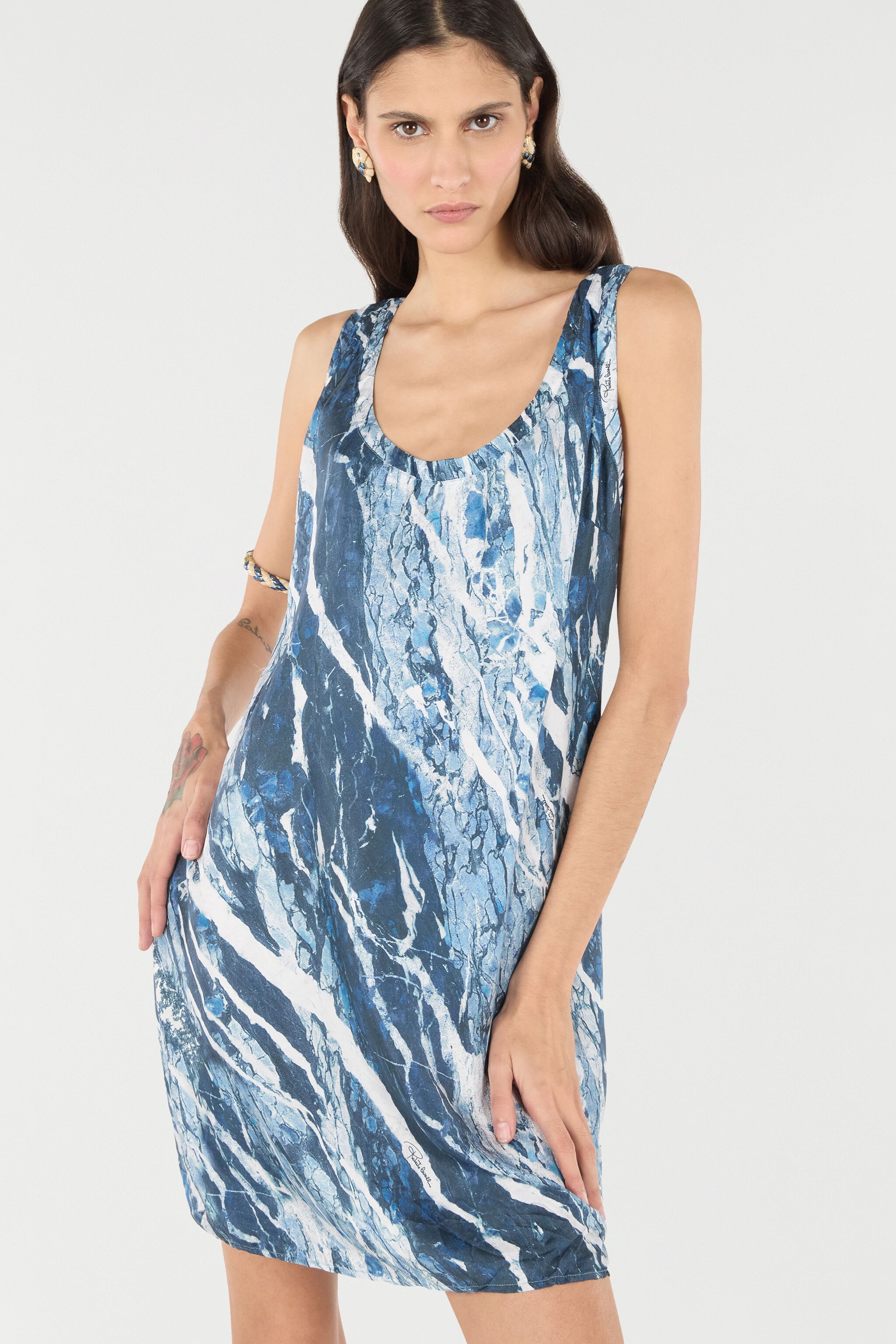 Silk Mini Dress With Marble Print - 6
