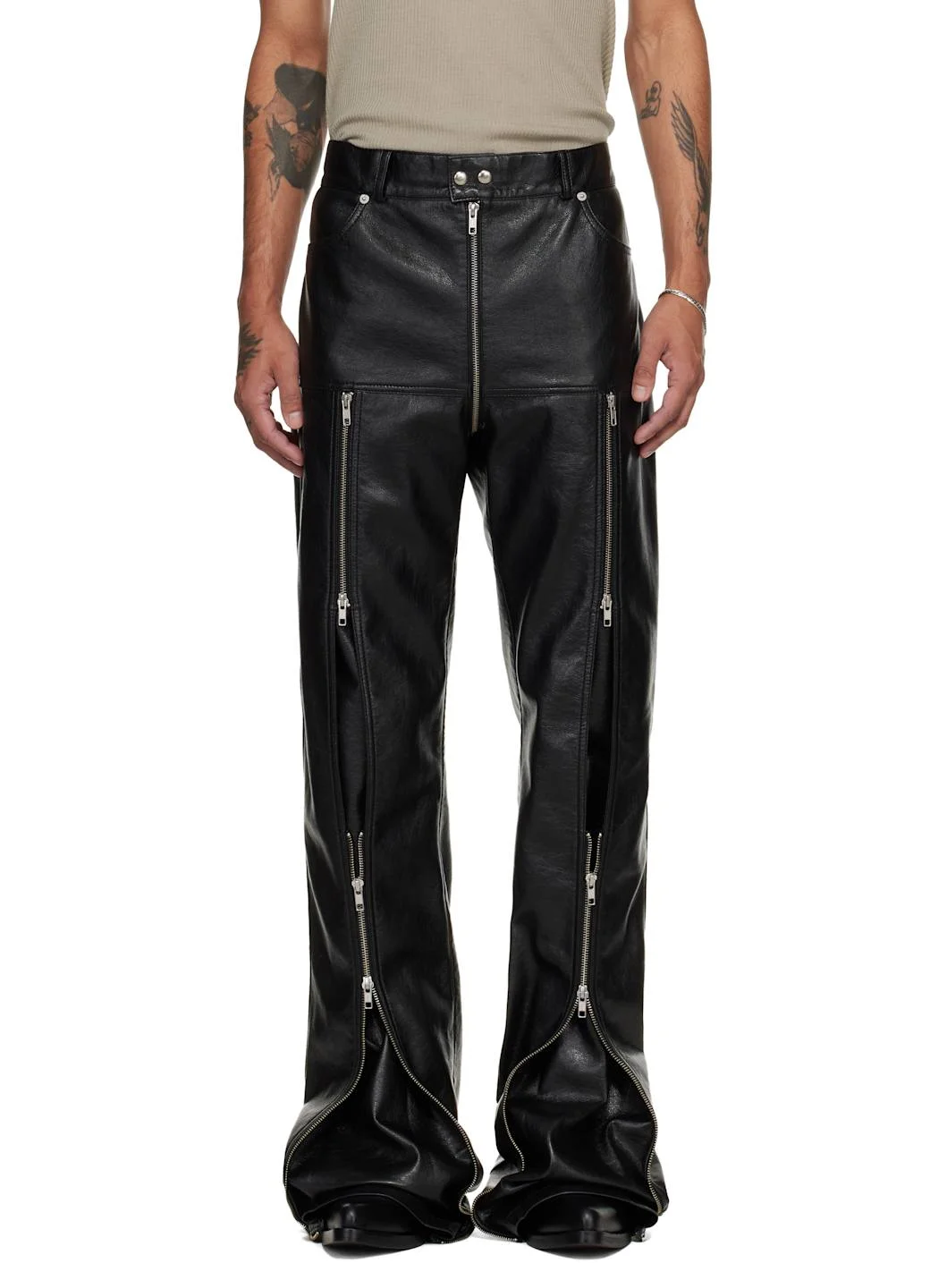 Black Zipped Riot 5-Pocket Faux-Leather Pants - 1