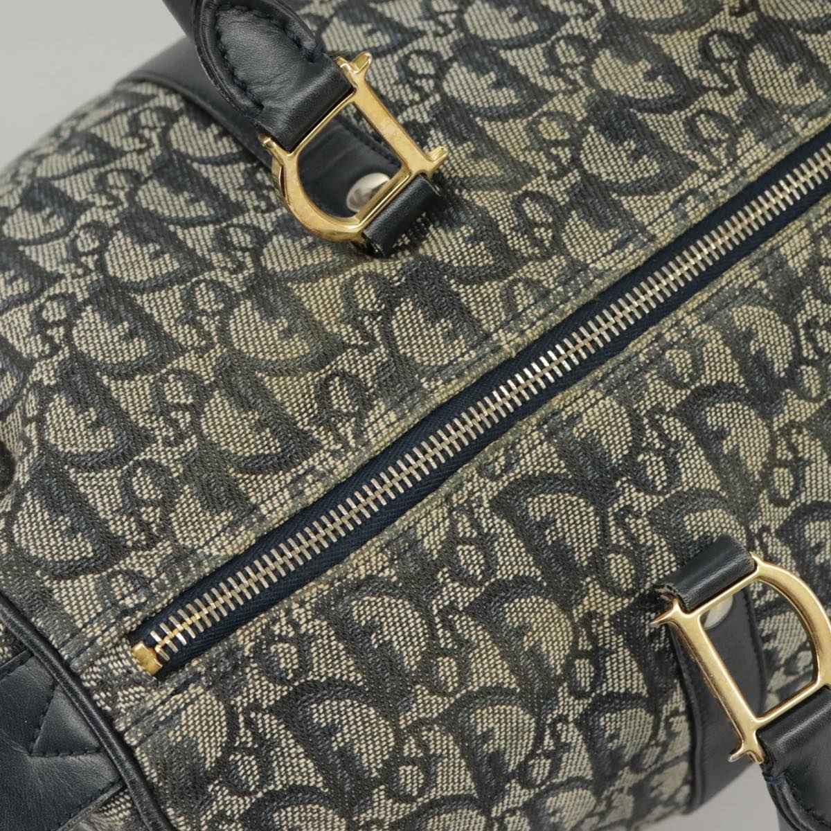 DIOR Trotter Canvas Hand Bag Navy Gold Silver - 8