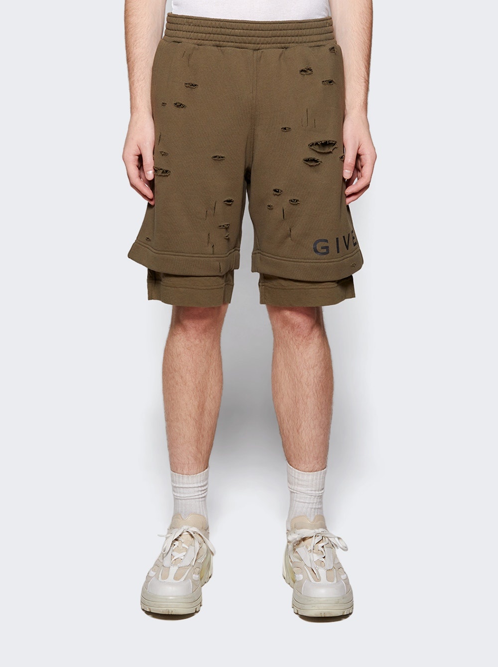 Destroyed Felpa Bermuda Shorts Khaki - 3