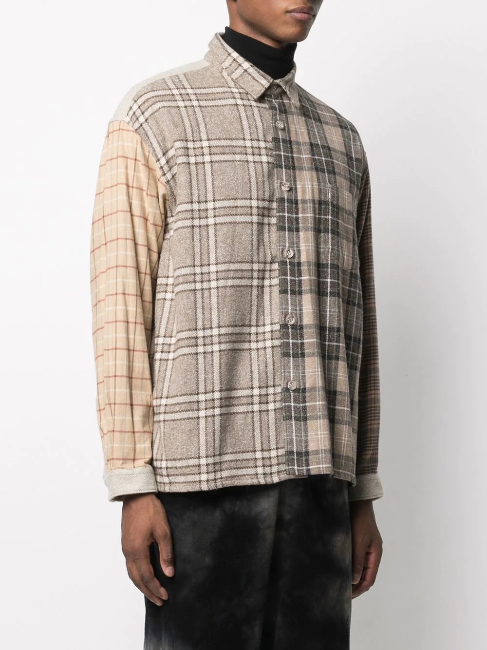 multi-panel design check-print shirt - 3