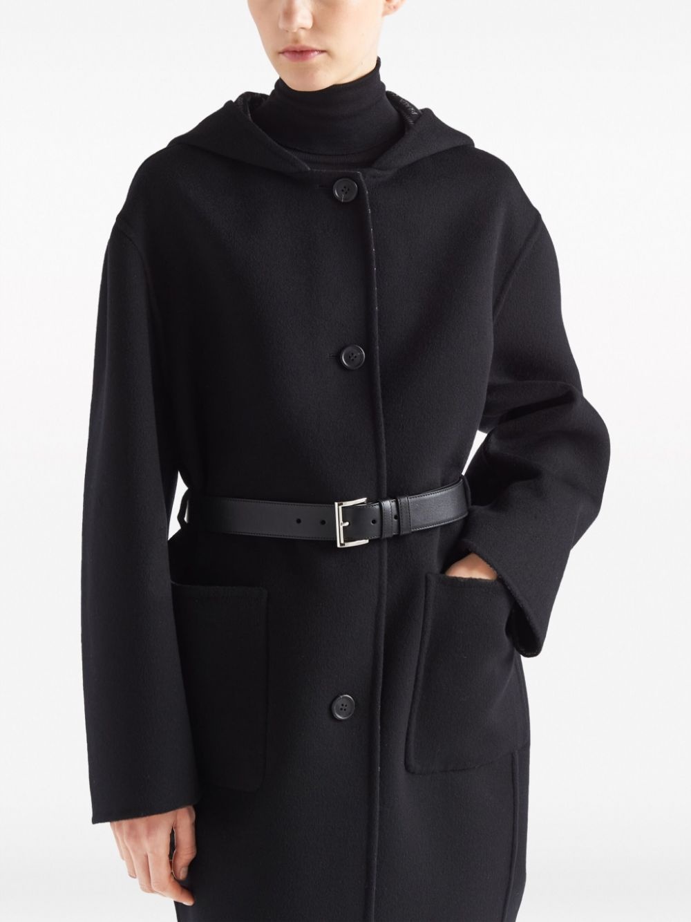 belted hooded wool coat - 4