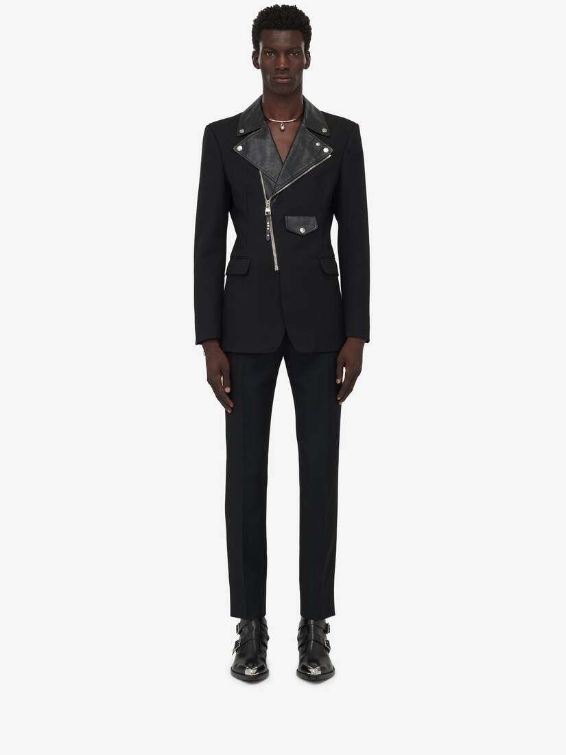 Men's Biker Lapel Tailored Jacket in Black - 2
