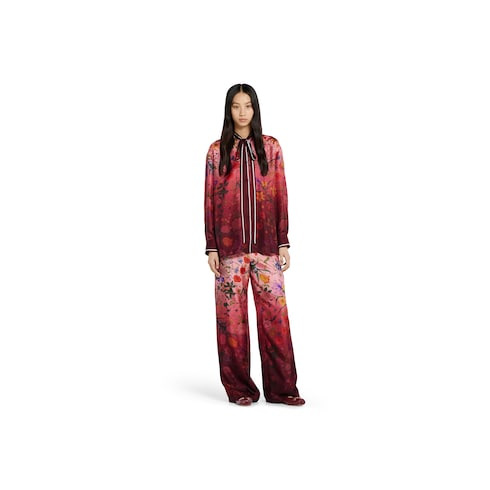 Printed silk shirt with neck bow - 2
