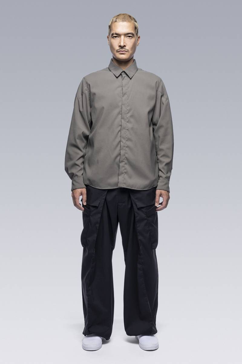LA10-M Nylon Stretch Polartec® Alpha® Press Button Shirt Jacket Gray 1