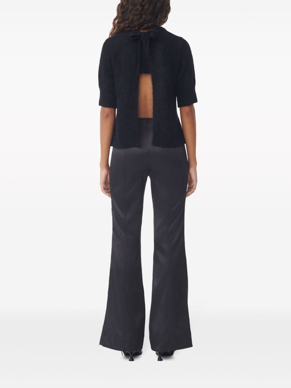 satin-finish flared trousers - 4