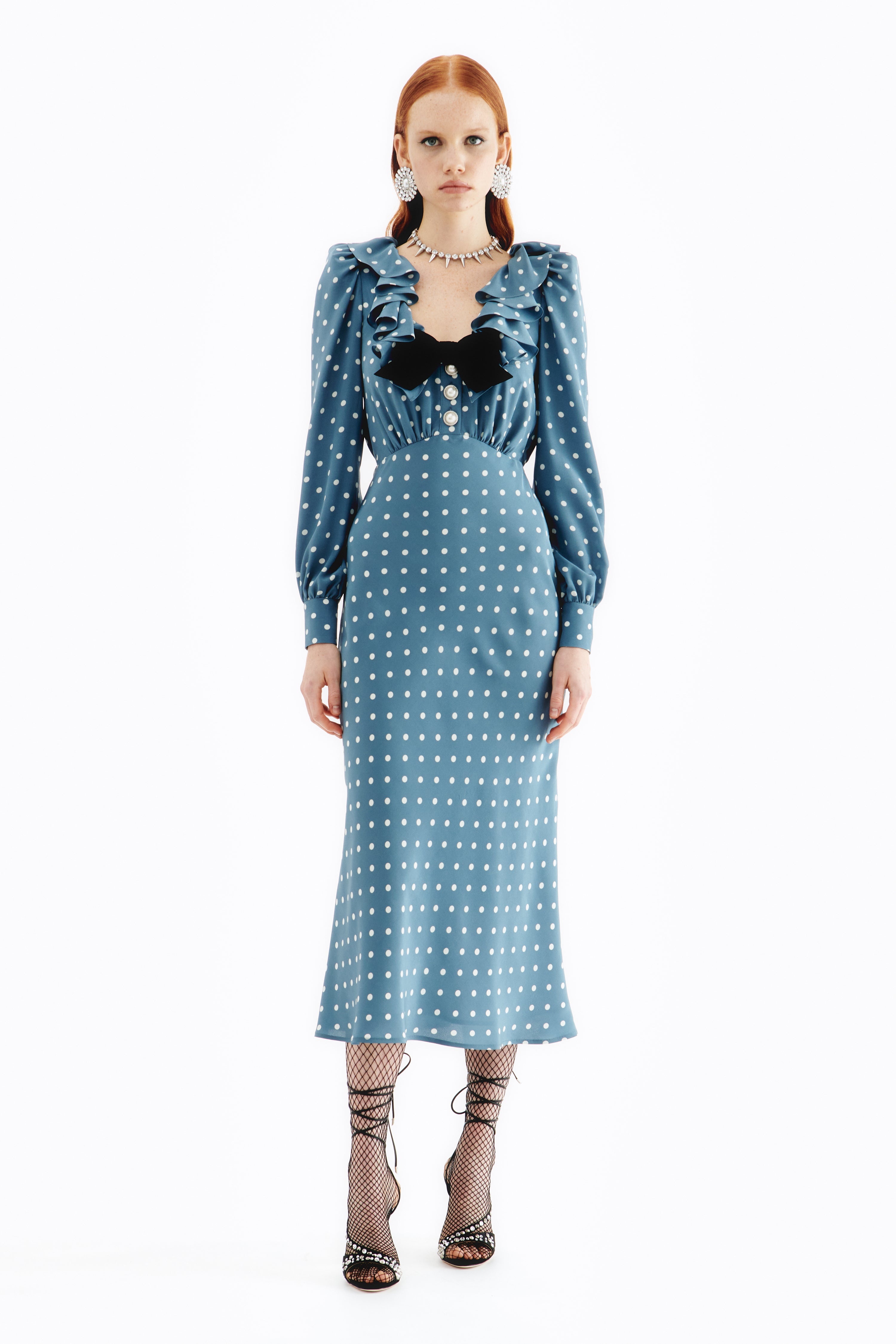 POLKA DOT SILK DRESS WITH VOLANT COLLAR - 3