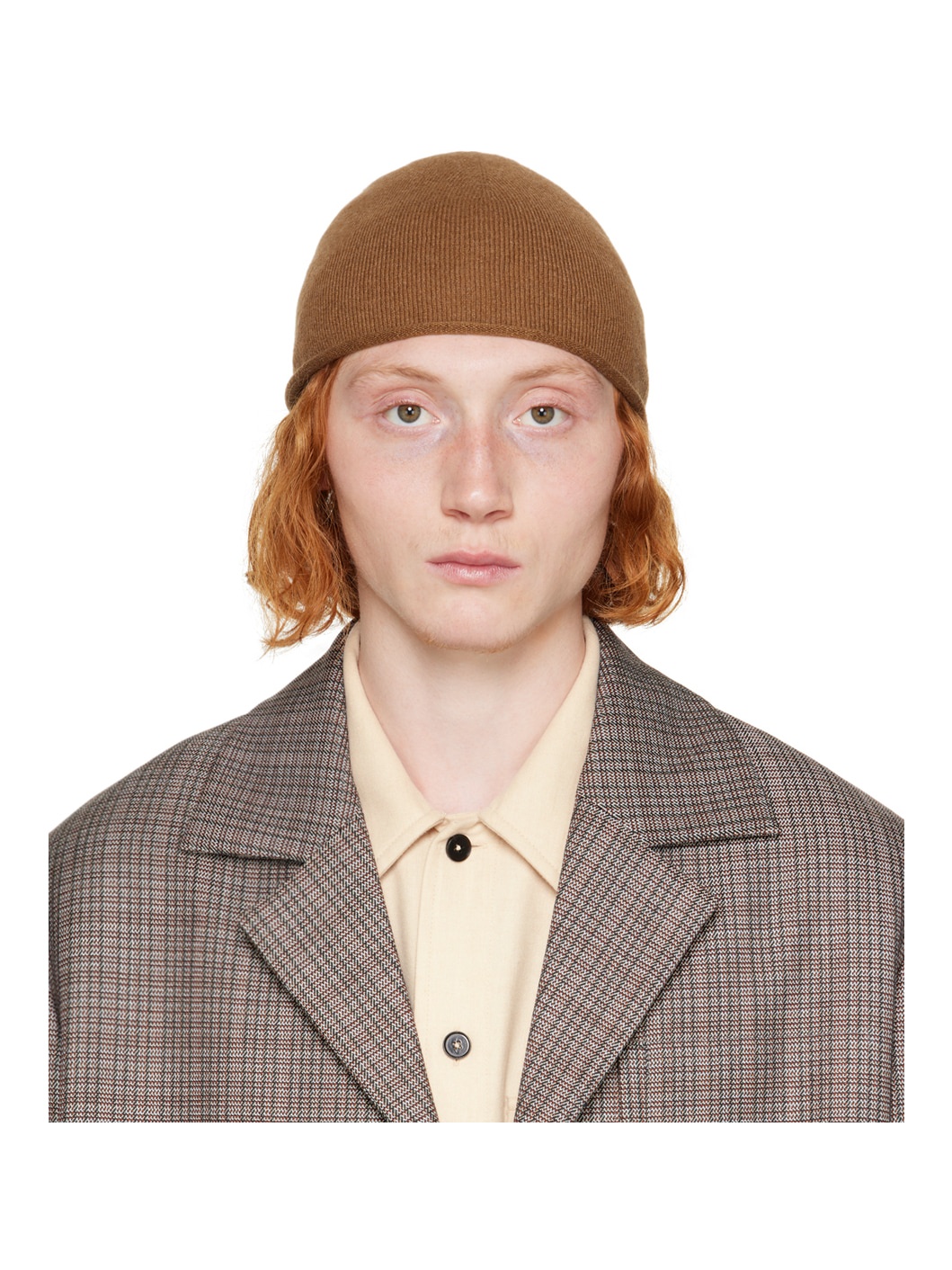 Brown Rolled Edge Beanie - 1