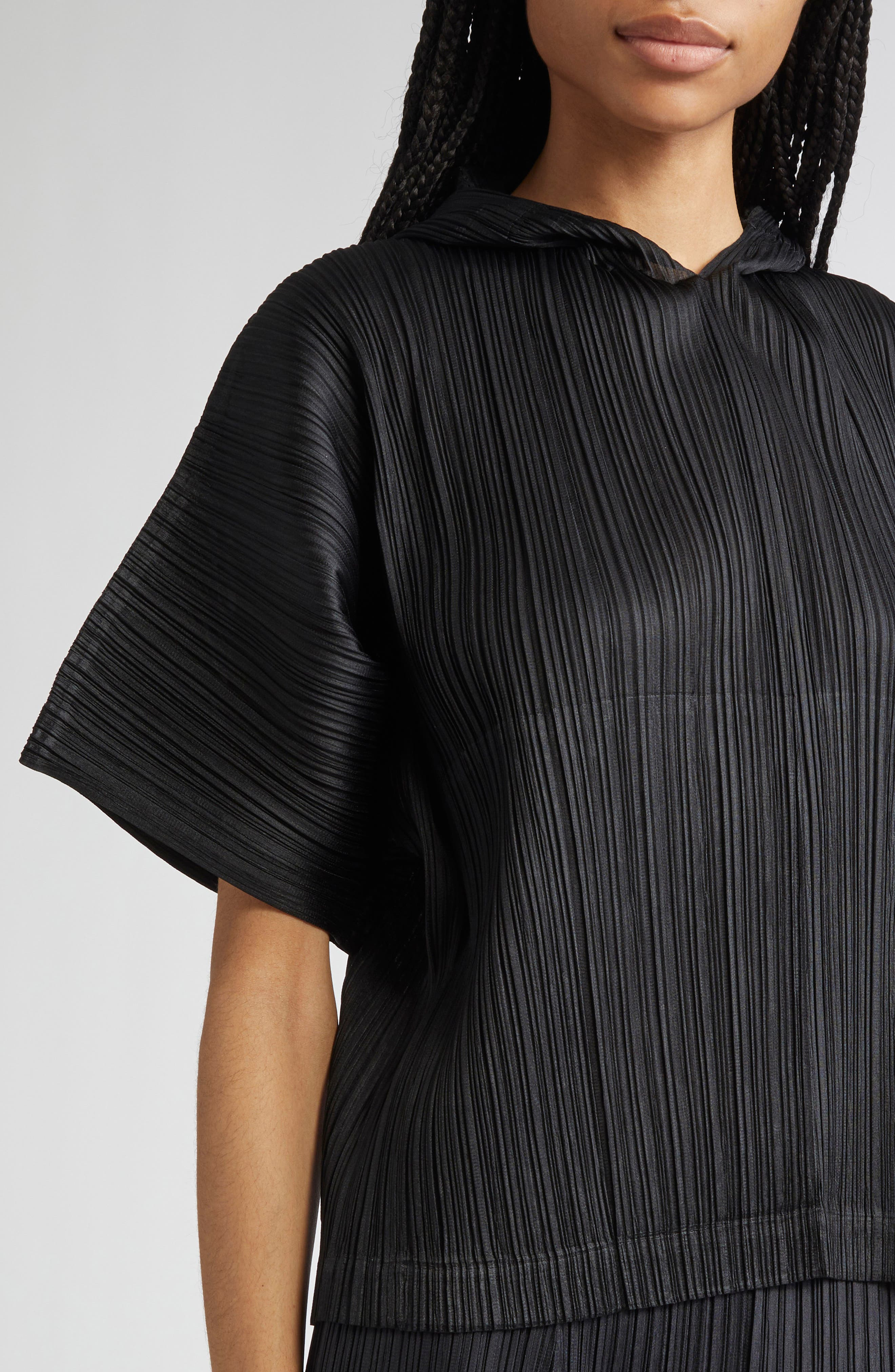 Pleats Please Issey Miyake Monthly Colors August Pleated Short Sleeve Hoodie in Black at Nordstrom - 5
