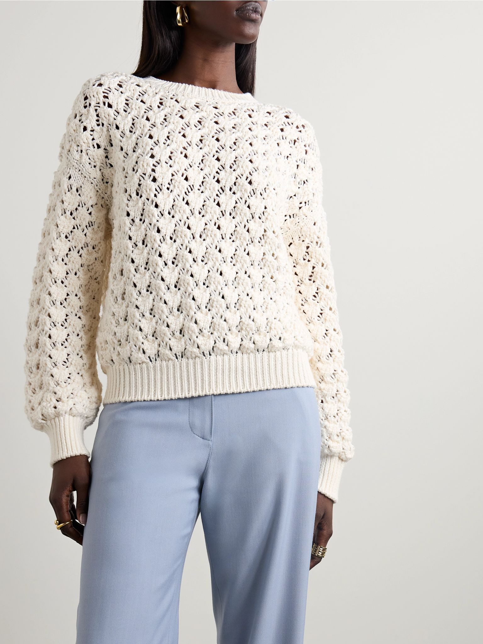Nikko open-knit cotton and silk-blend sweater White - 3