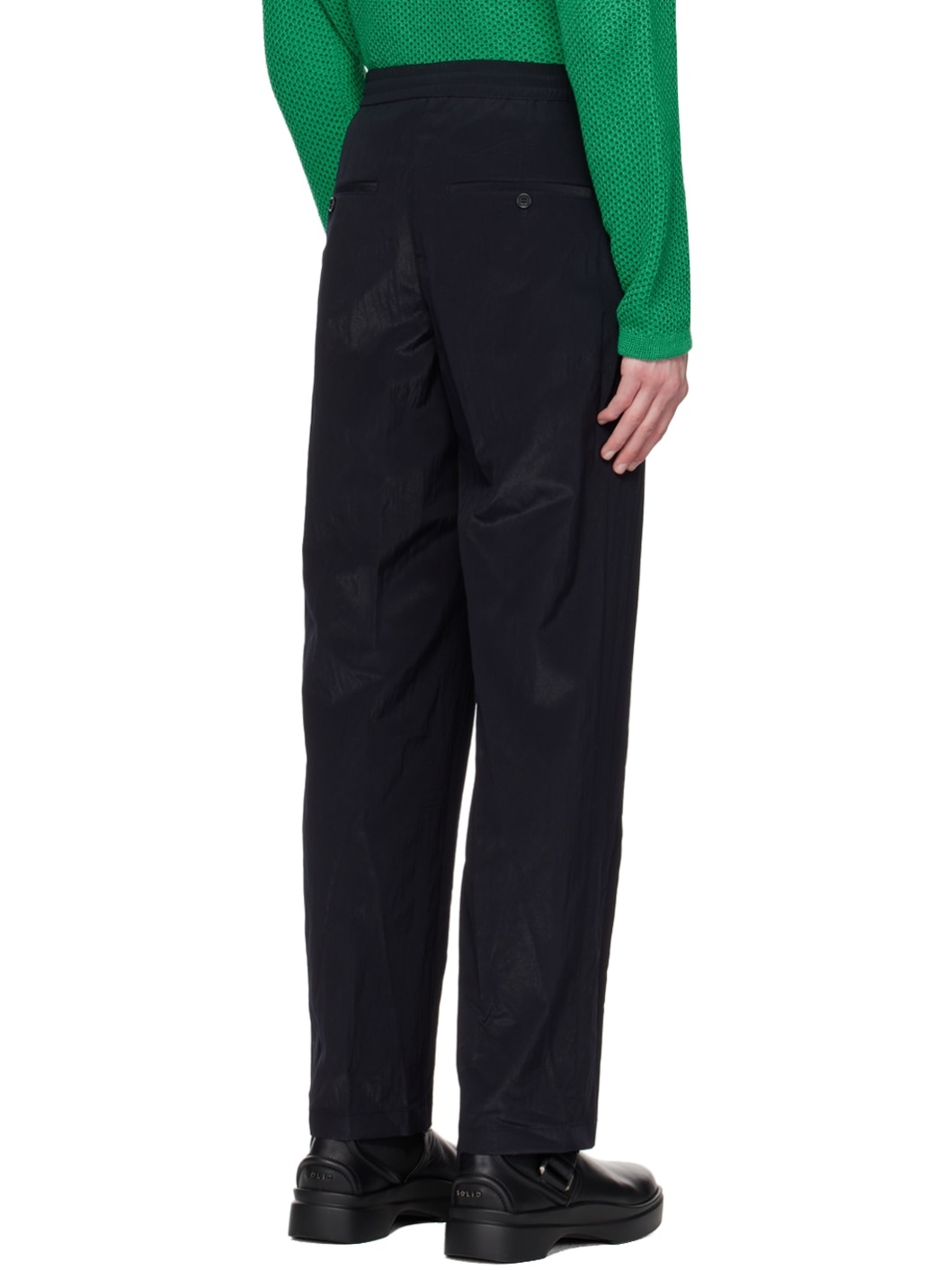 Navy Crinkled Trousers - 3