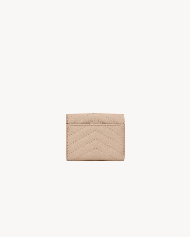 SAINT LAURENT CASSANDRE MATELASSÉ COMPACT TRI FOLD WALLET IN GRAIN DE POUDRE LEATHER outlook
