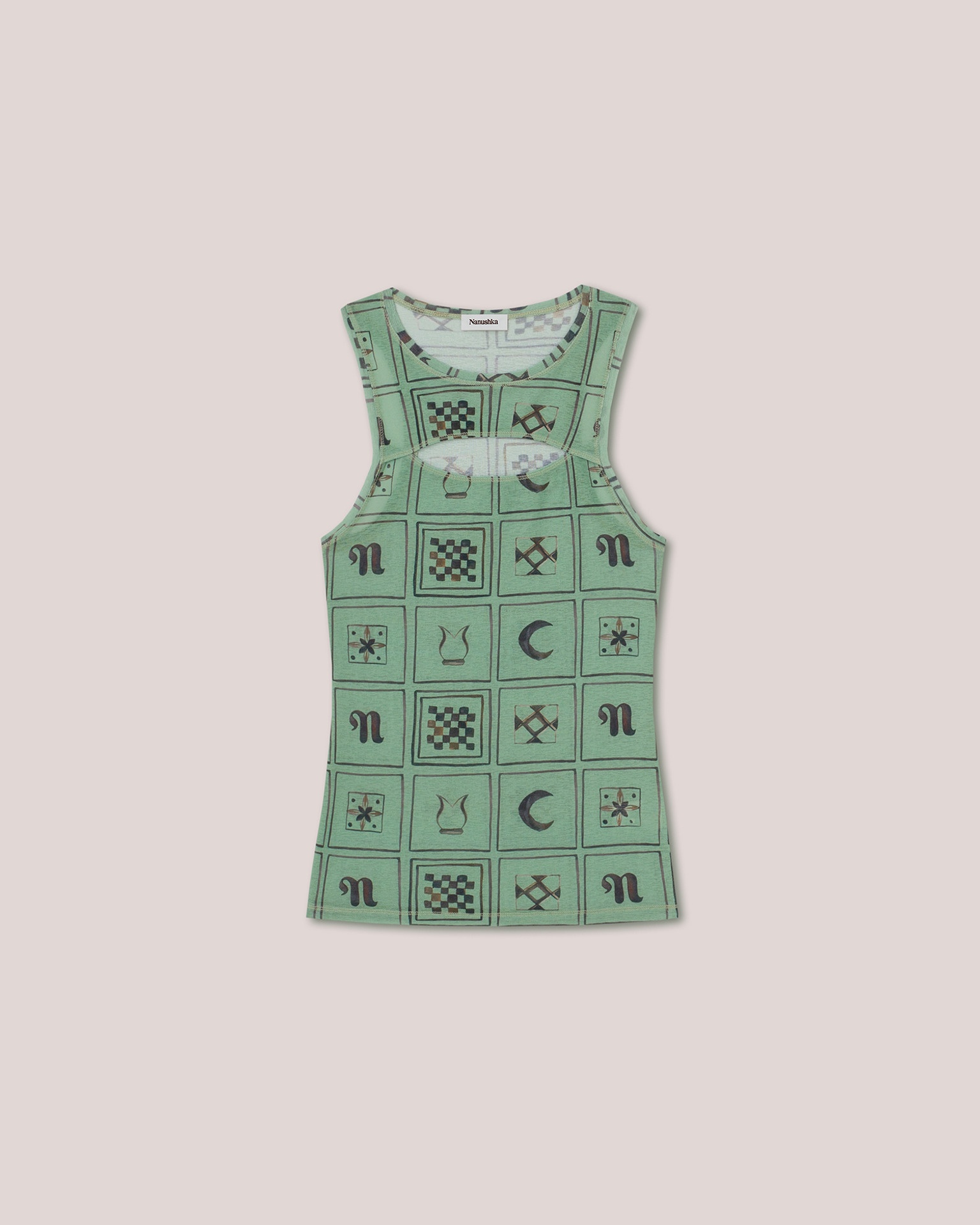 LIO - Mesh jersey cut-out tank top - Green totem - 1