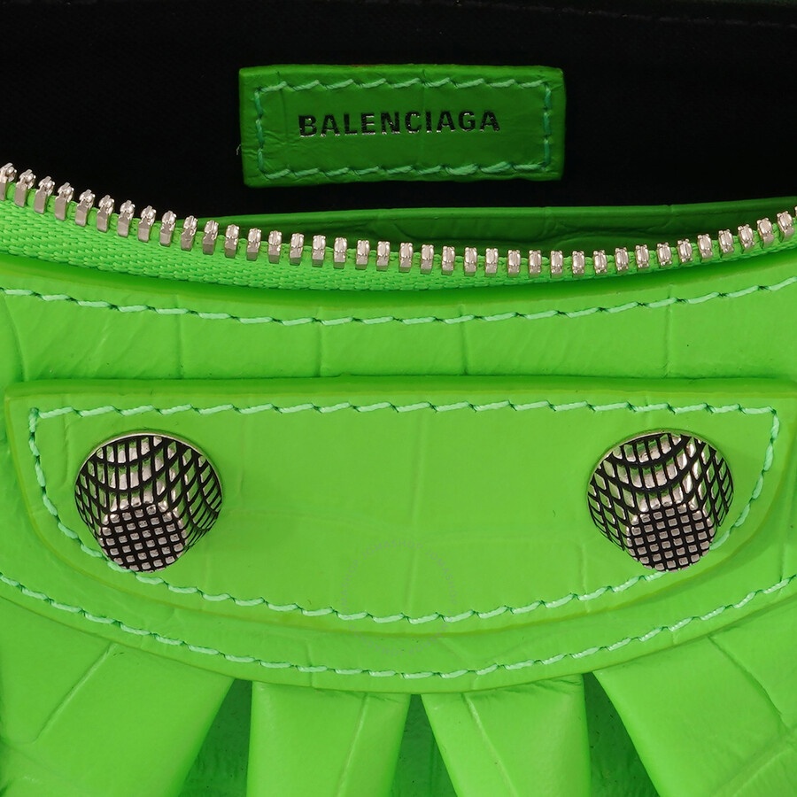 Balenciaga Le Cagole Mini Leather Purse In Acid Green - 4