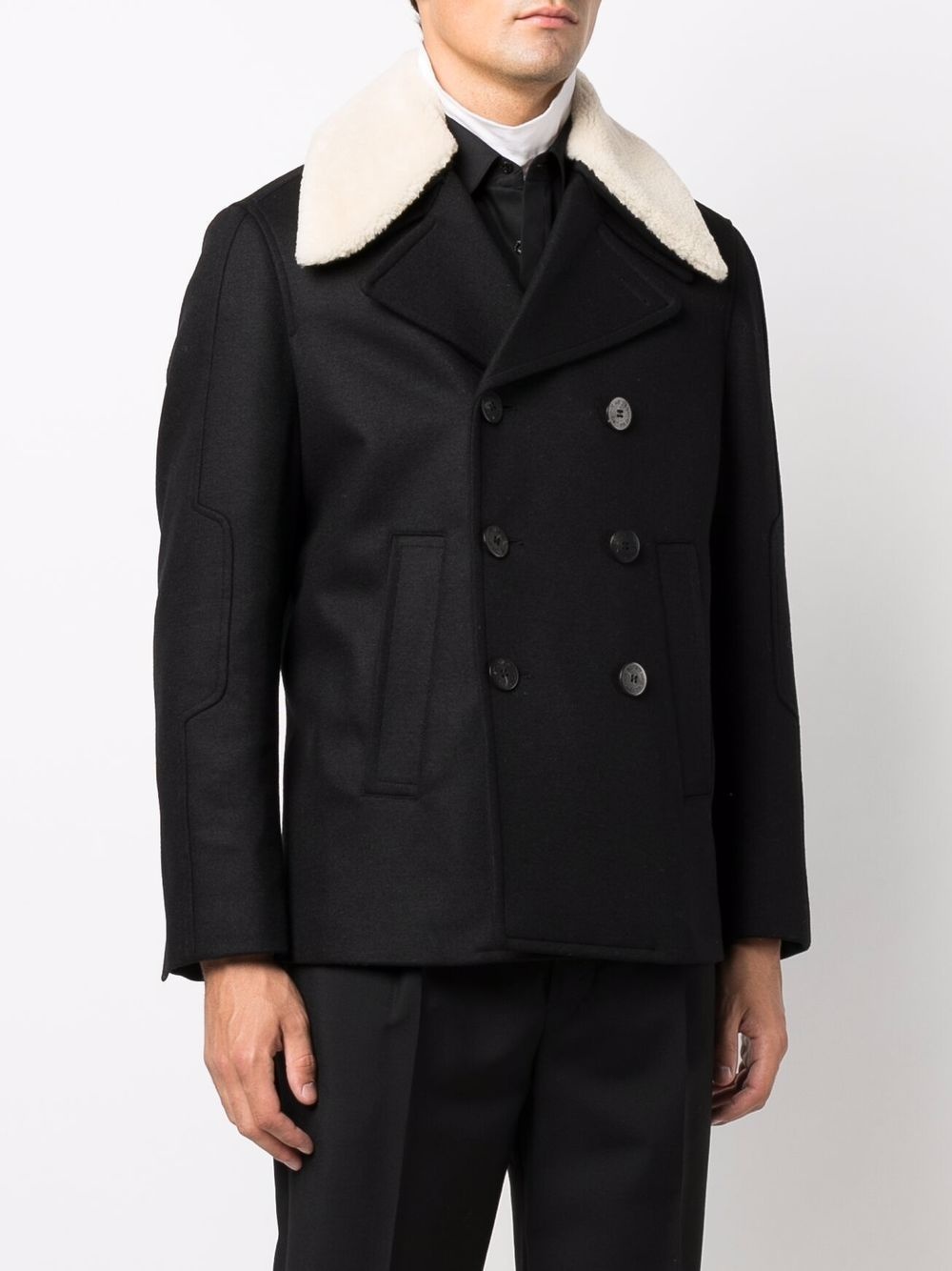 shearling-collar double-breasted jacket - 3